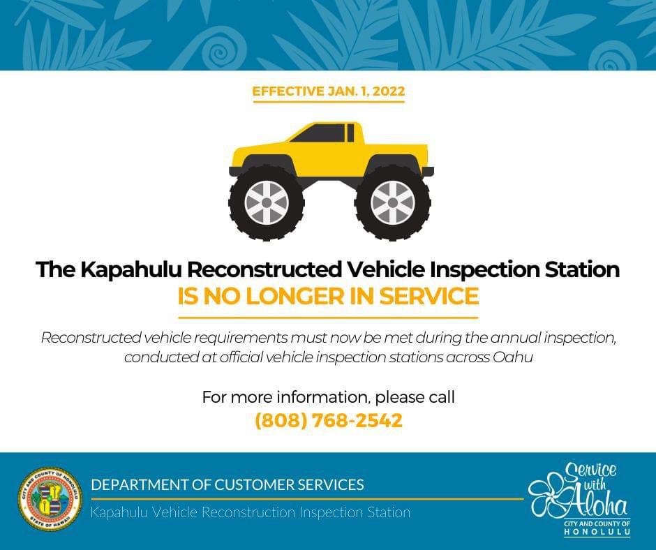 Kapahulu Recon Inspection Station now closed; Just need regular safety check r/Hawaii