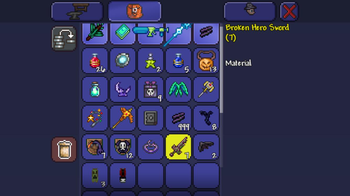 The broken hero swords, broken bat wings, and the moon stone all from