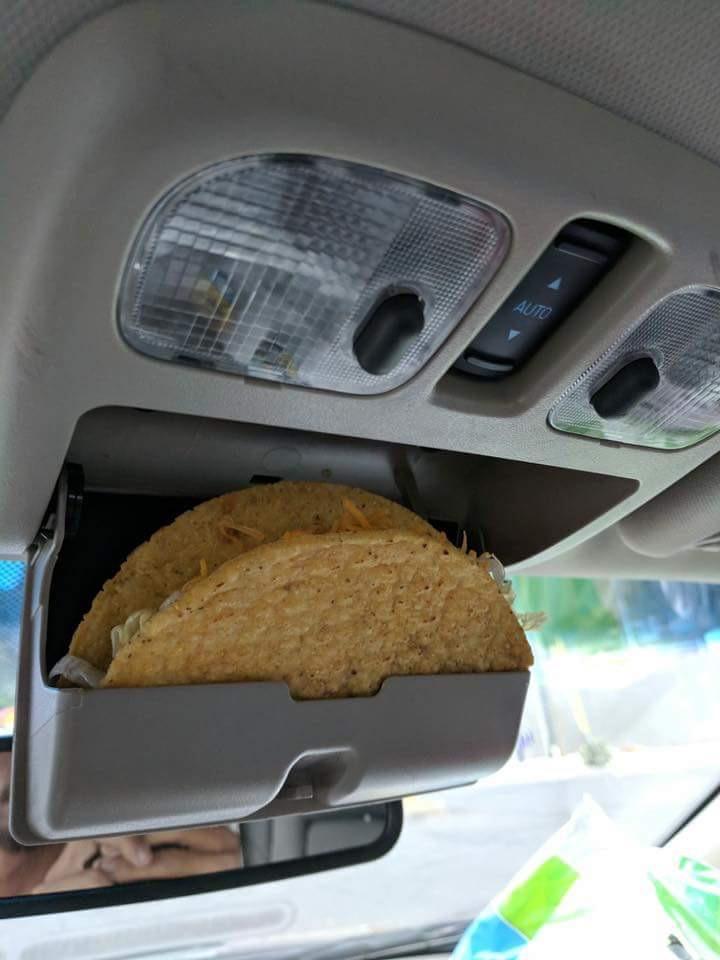 Battles PsBattle Taco in a glasses holder.