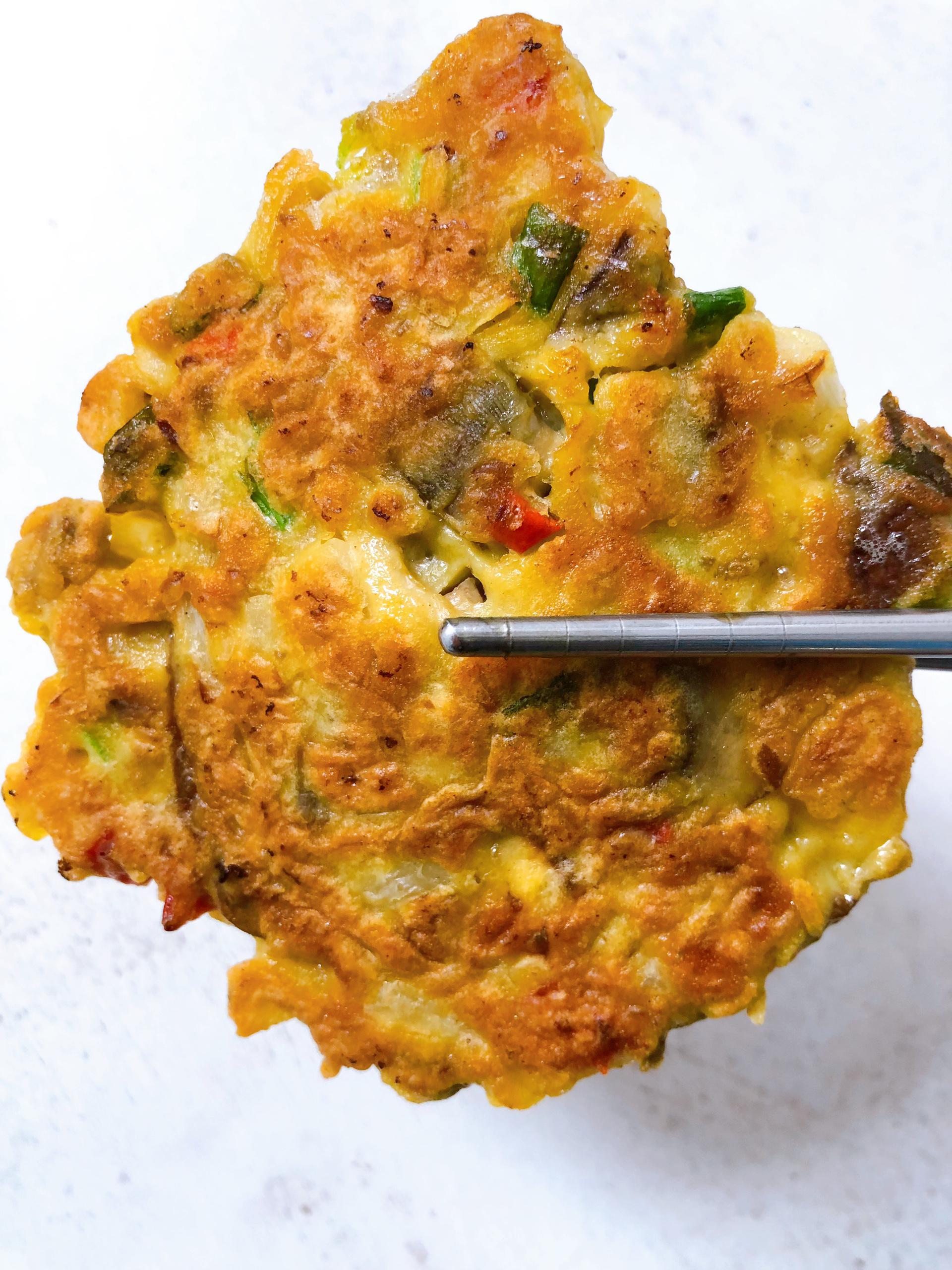 Korean Mushroom Pancakes made with cremini mushrooms, egg, flour, onion, chili, green onion