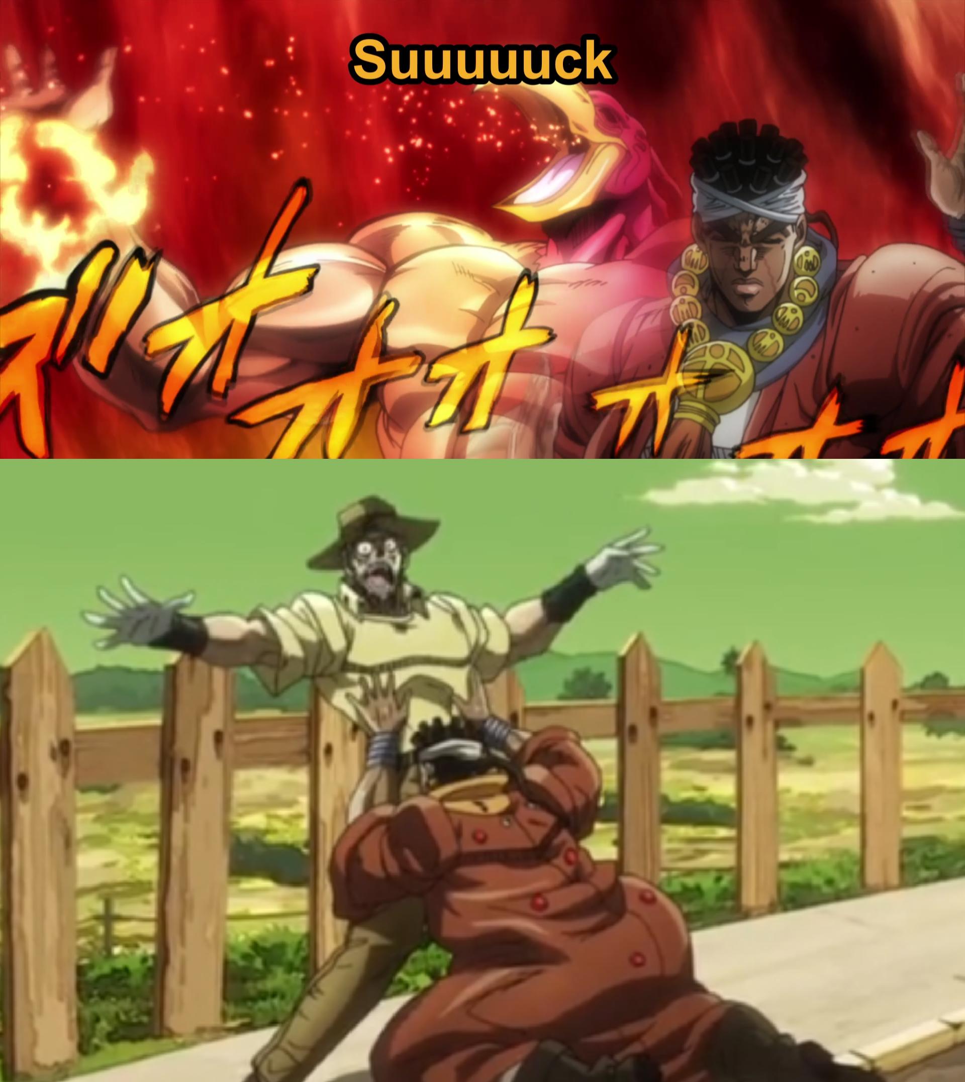 Watching JoJo and I noticed this DAAMN Avdol r/Animemes