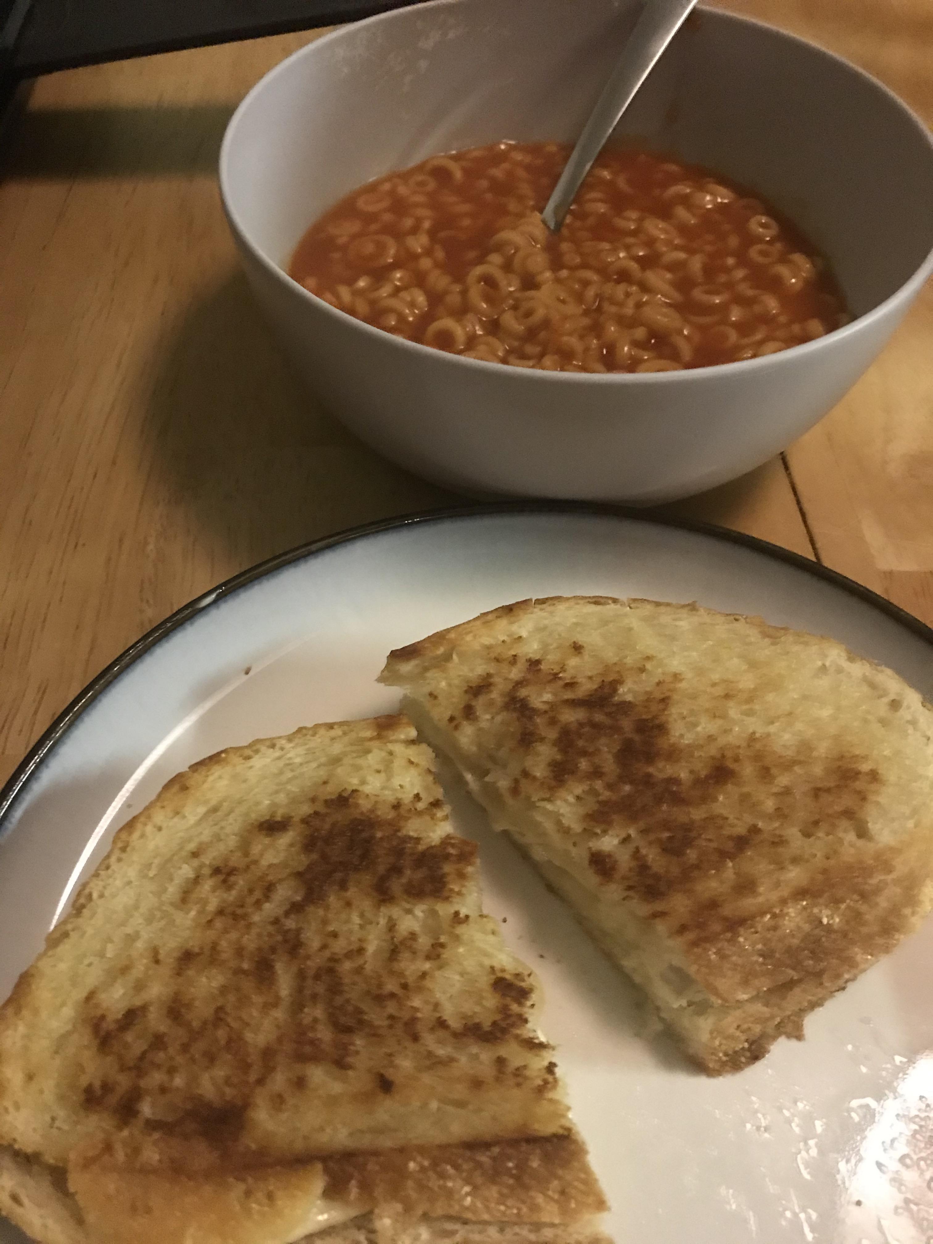 Lazy late night snack. Sourdough and brie grilled cheese with