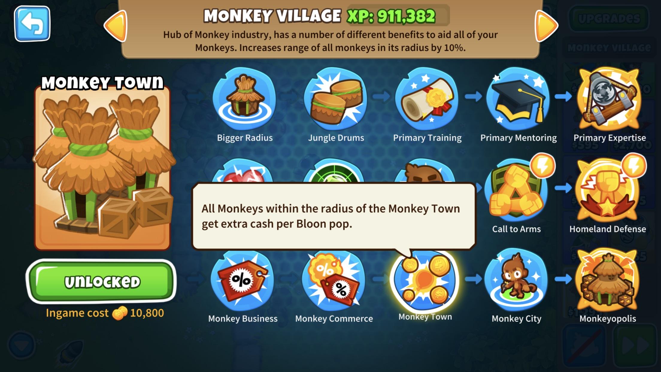 Monkey village, does the monkey town upgrade work on CHIMPS? r/btd6