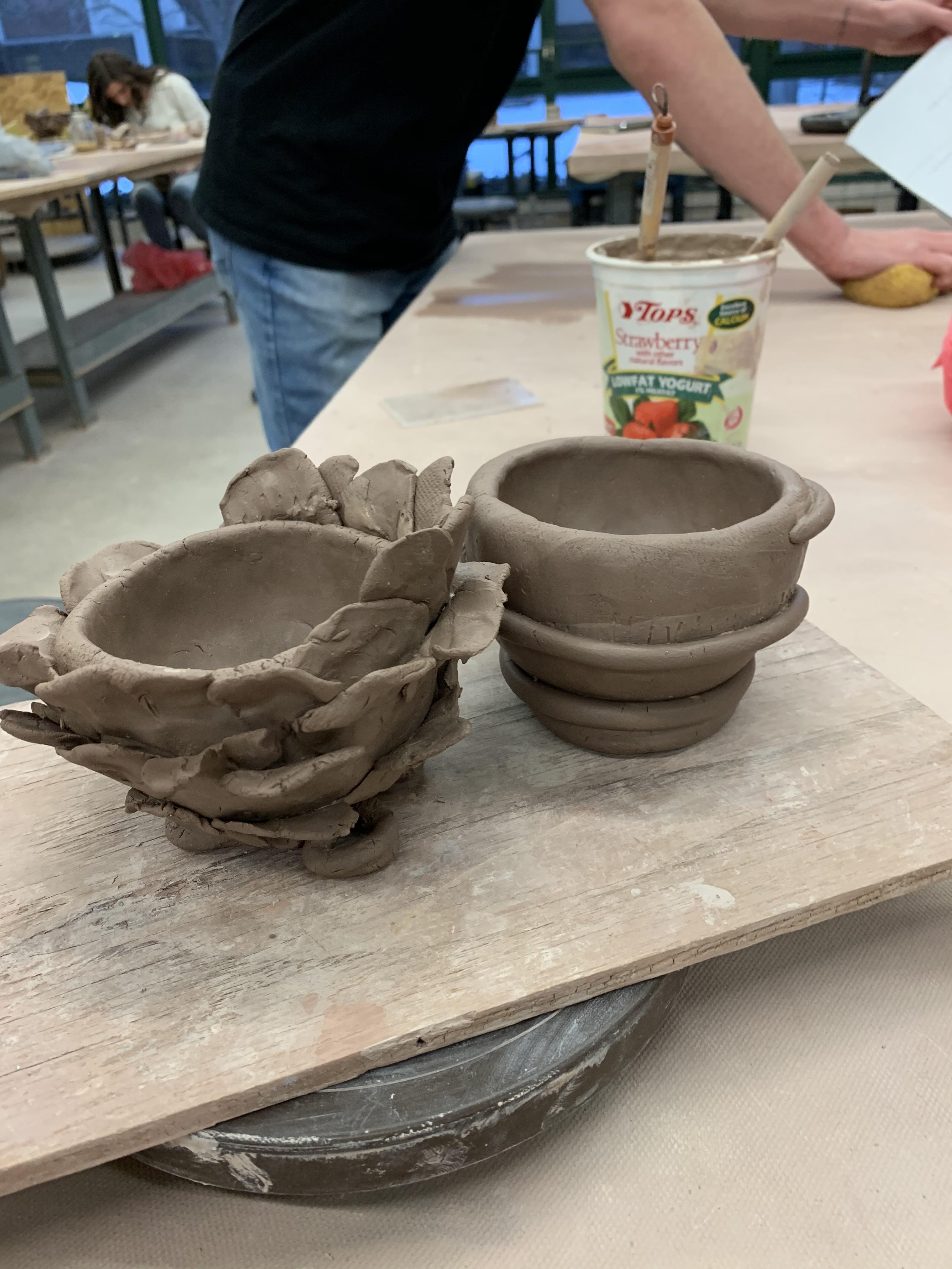 My first pieces of pottery. The pinch pots were my first lesson of the