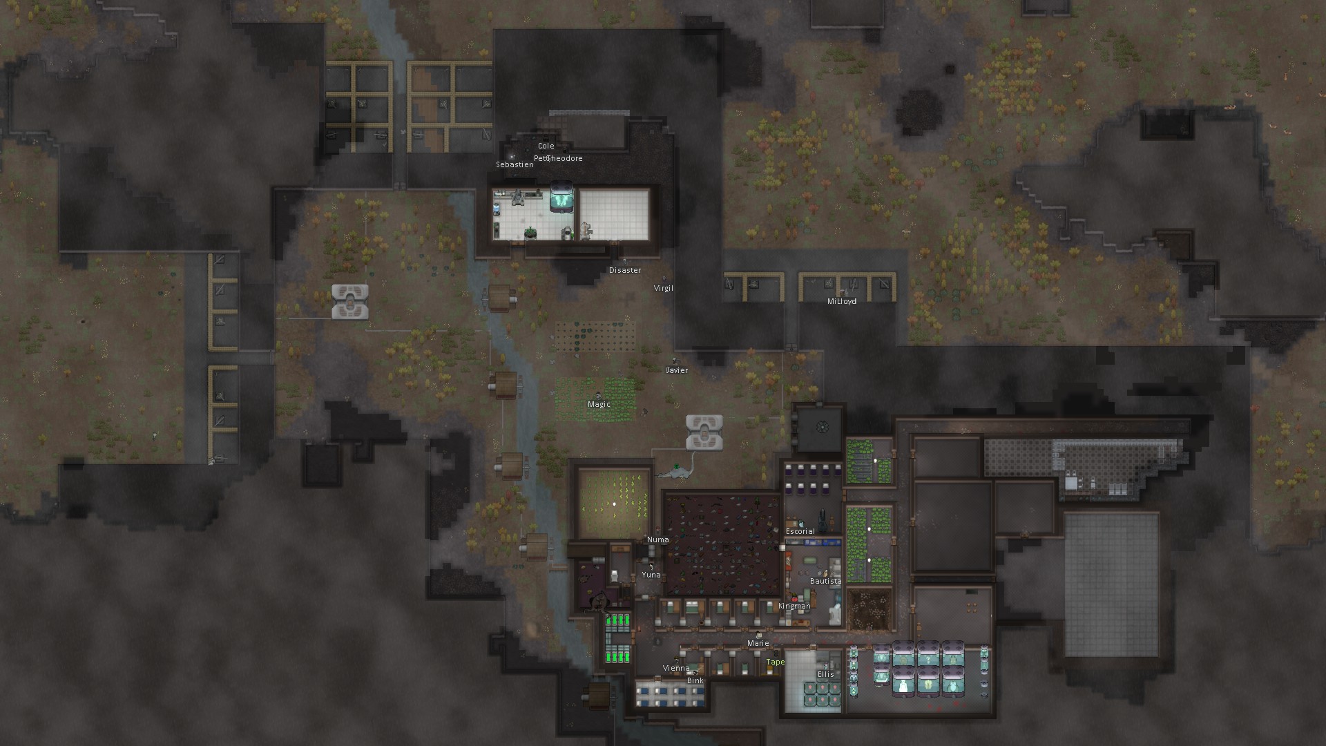 My current colony known as the Outriders. The entire northern wall is