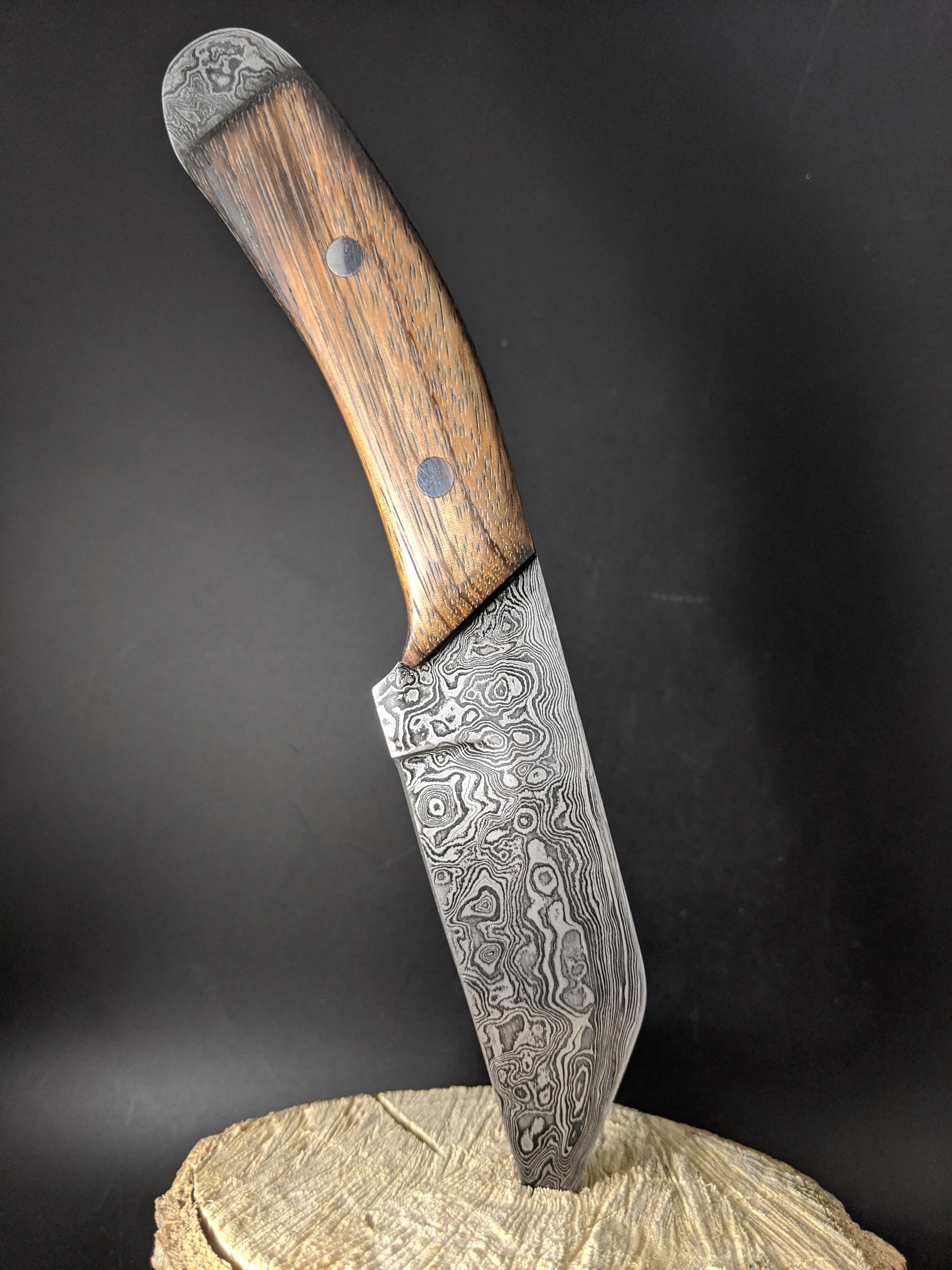 Finished my first full tang Damascus knife. Hated covering up so much