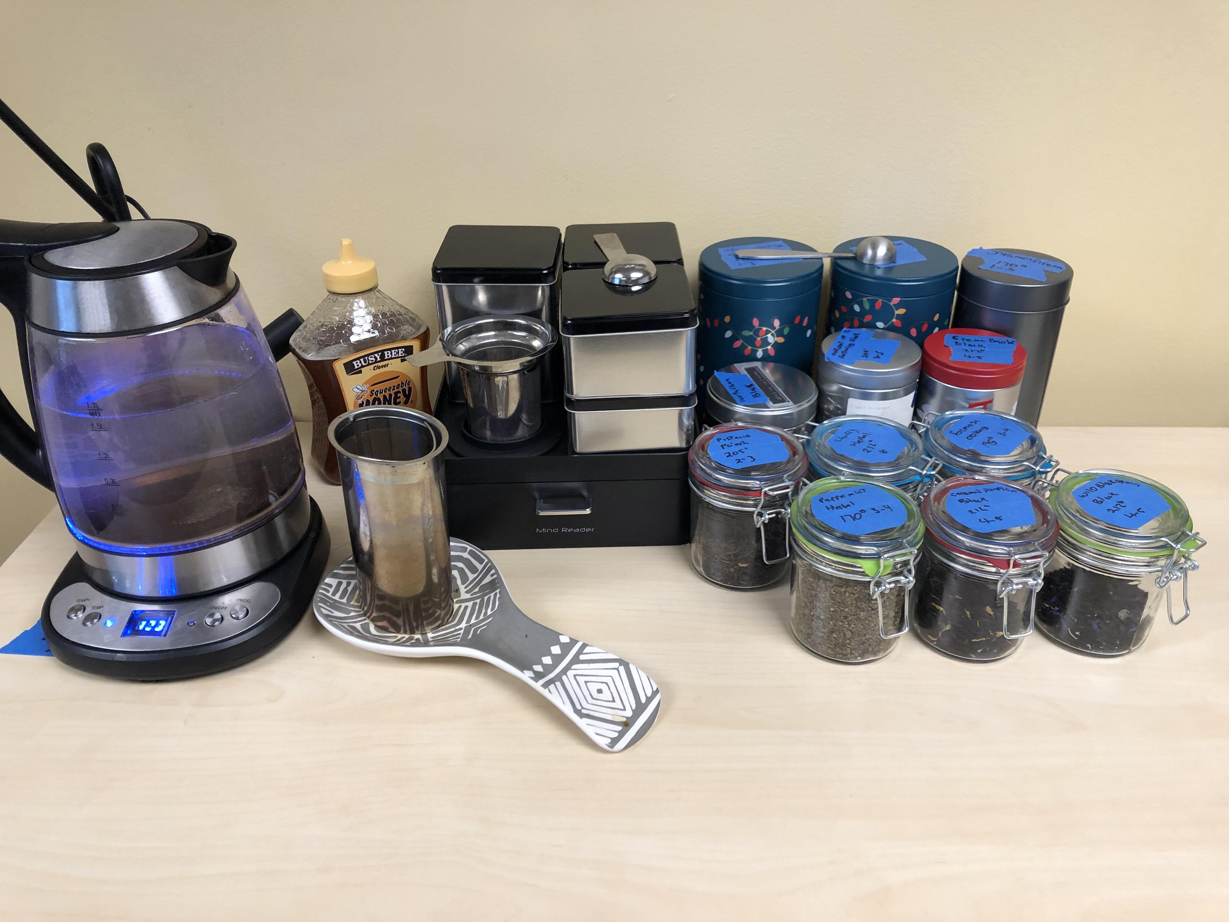 I hear you guys like office tea setups. Here’s mine. r/tea
