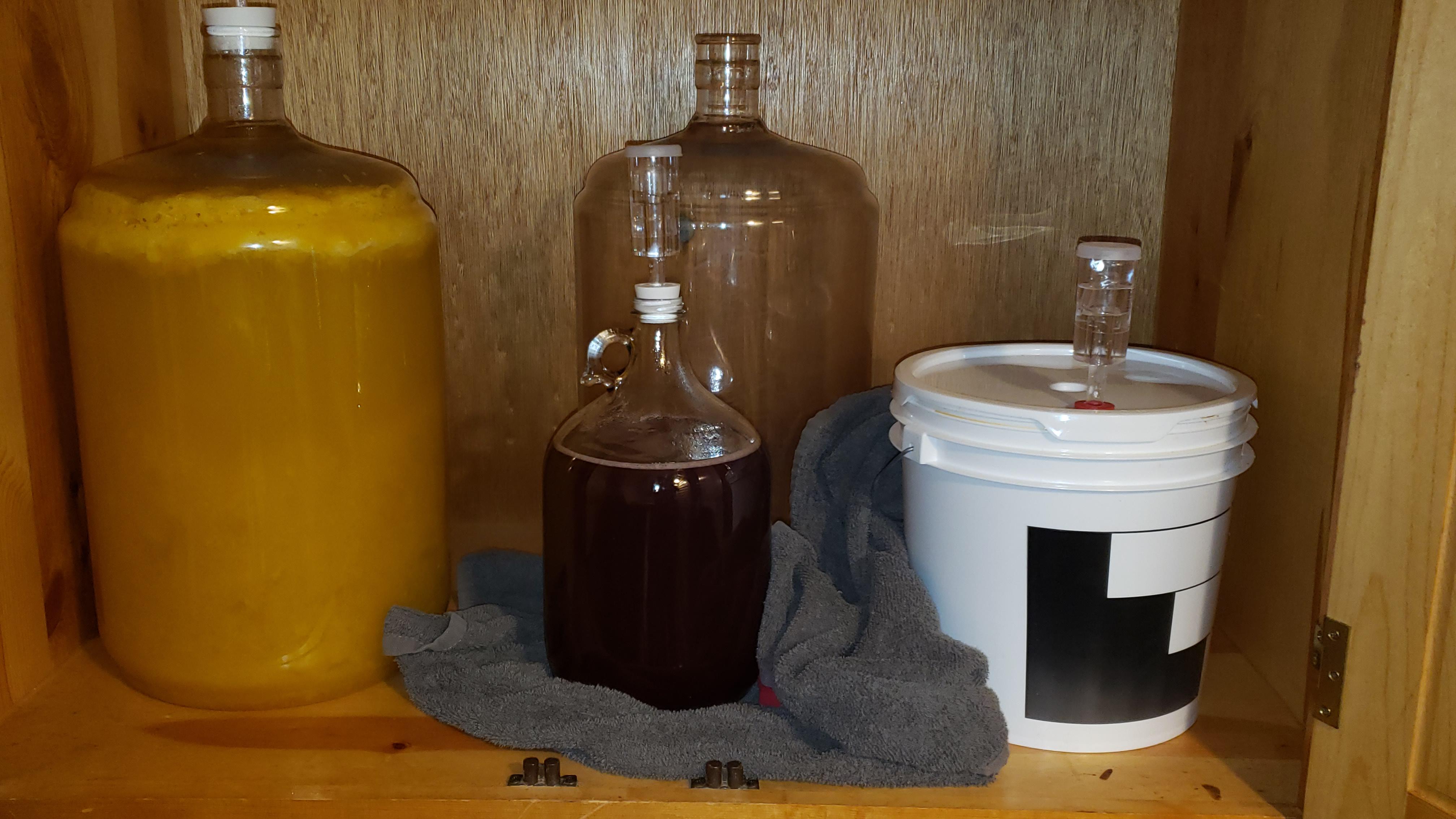 From Left to Right 5 gallon Mango Chili Session, Blackberry Blueberry