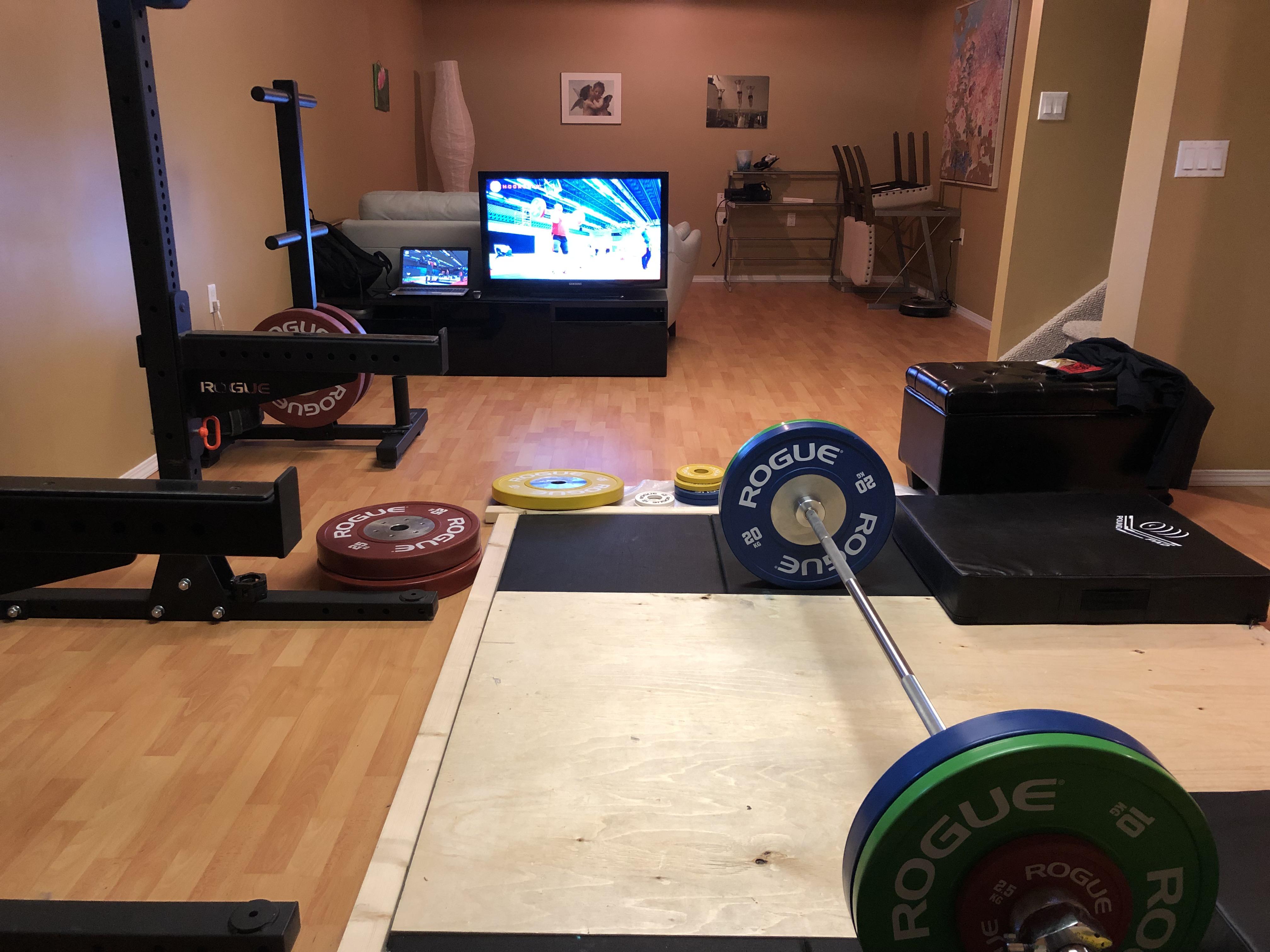 Added tv with weightlifting training hall footage playing to get that