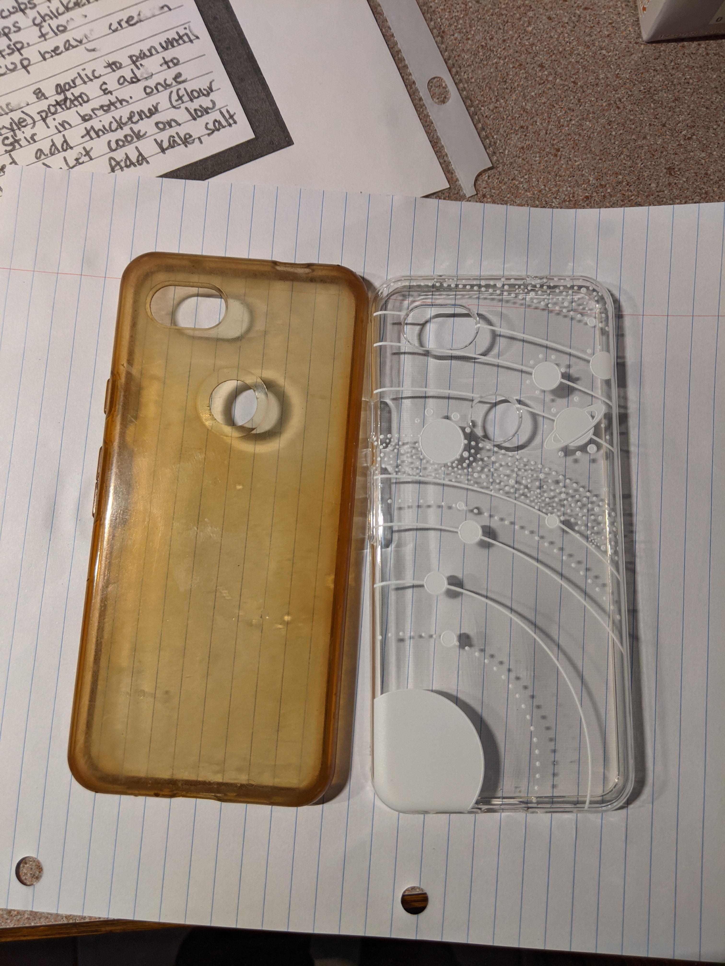 Old "clear" phone case after about 3 years. My mom thought the one on