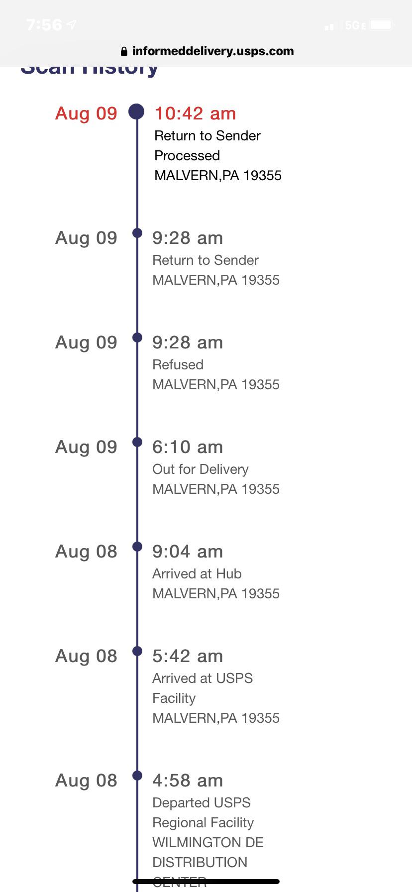 Package Refused?? One of my packages went out for delivery yesterday