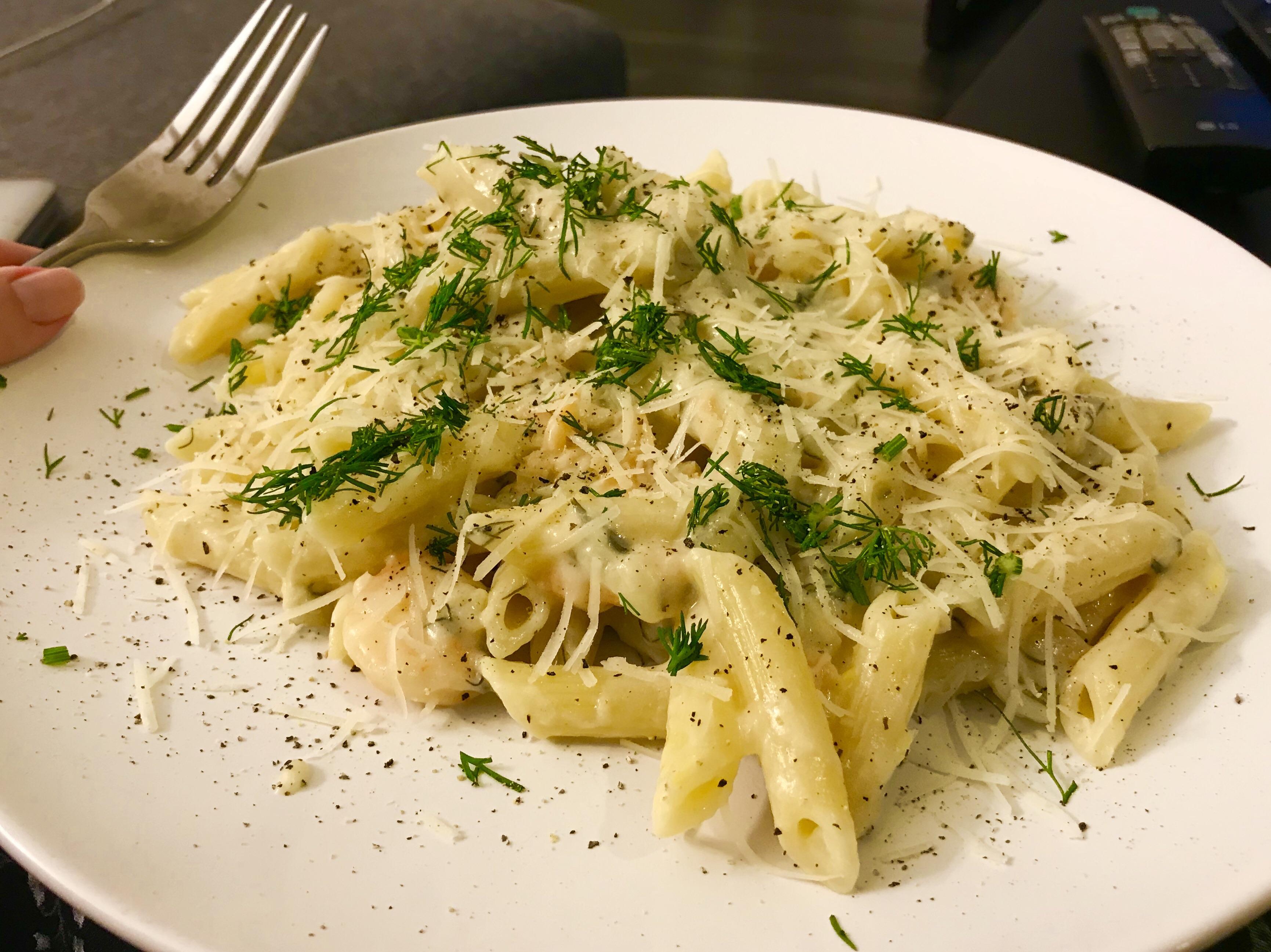Vodka Lemon Dill Cream Pasta with Shrimp and Lox r/tonightsdinner
