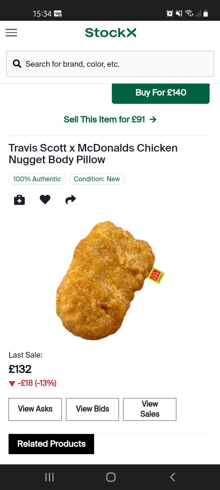 Travis Scott x McDonald's chicken nugget body pillow