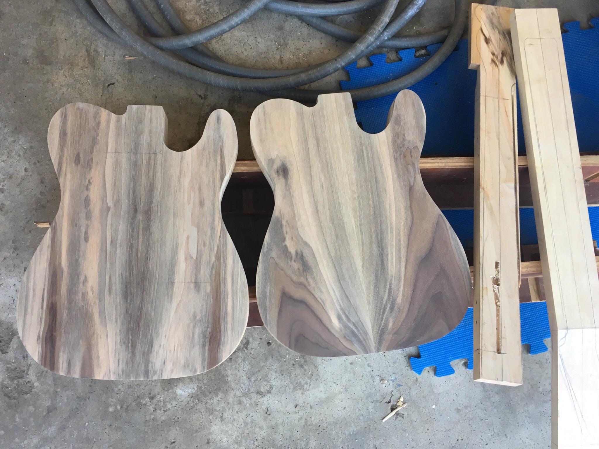 My father’s current project guitars of ash and maple with 1/4 inch