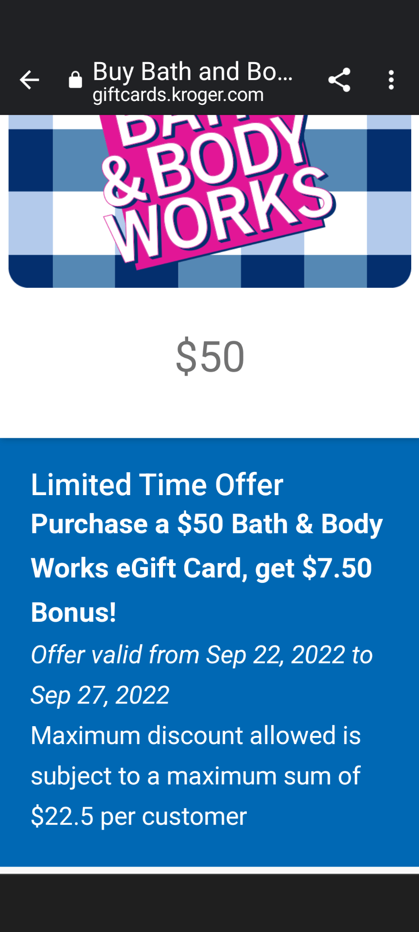 Gift card bonus offer at Kroger r/bathandbodyworks