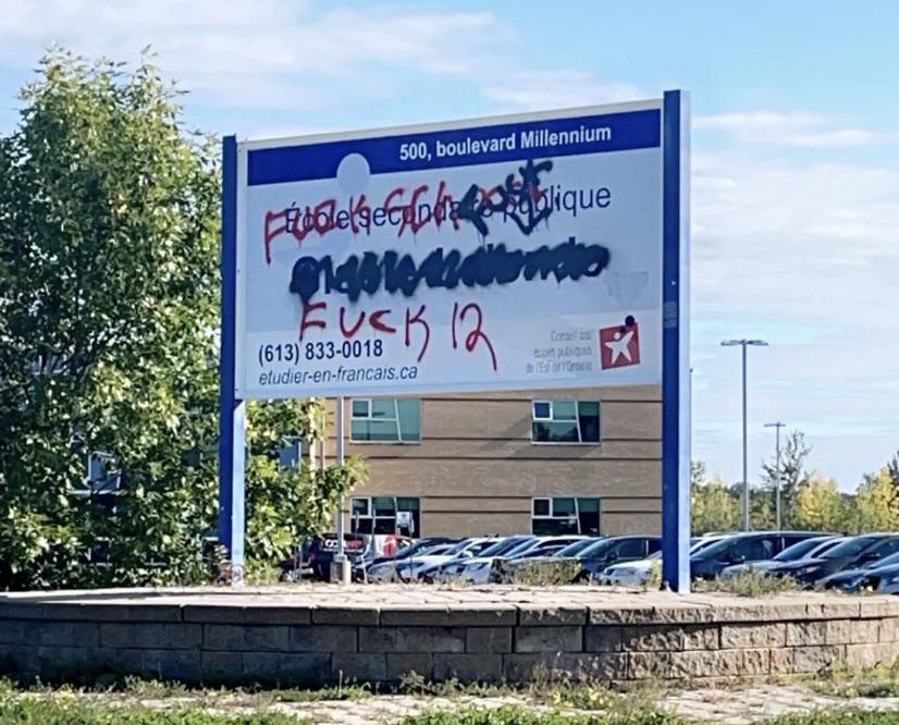 Vandalized sign at Gisele Lalonde school. r/ottawa