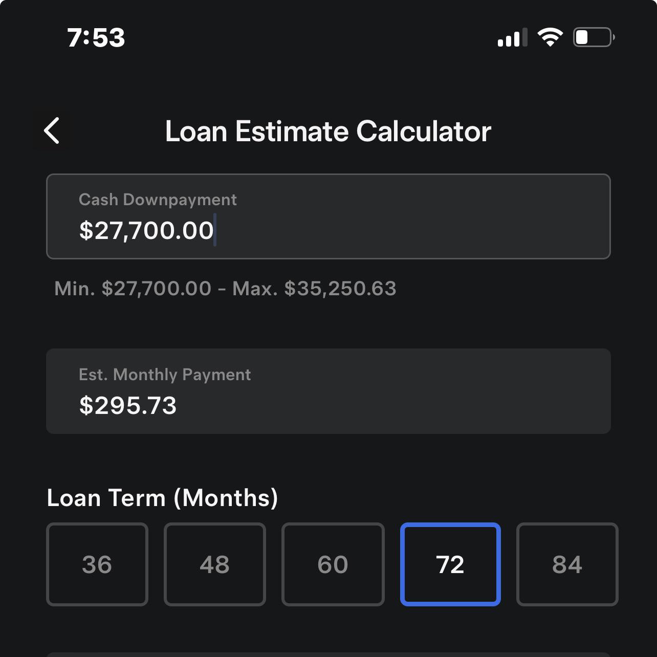 App won’t let me change my down payment from my trade in value. r