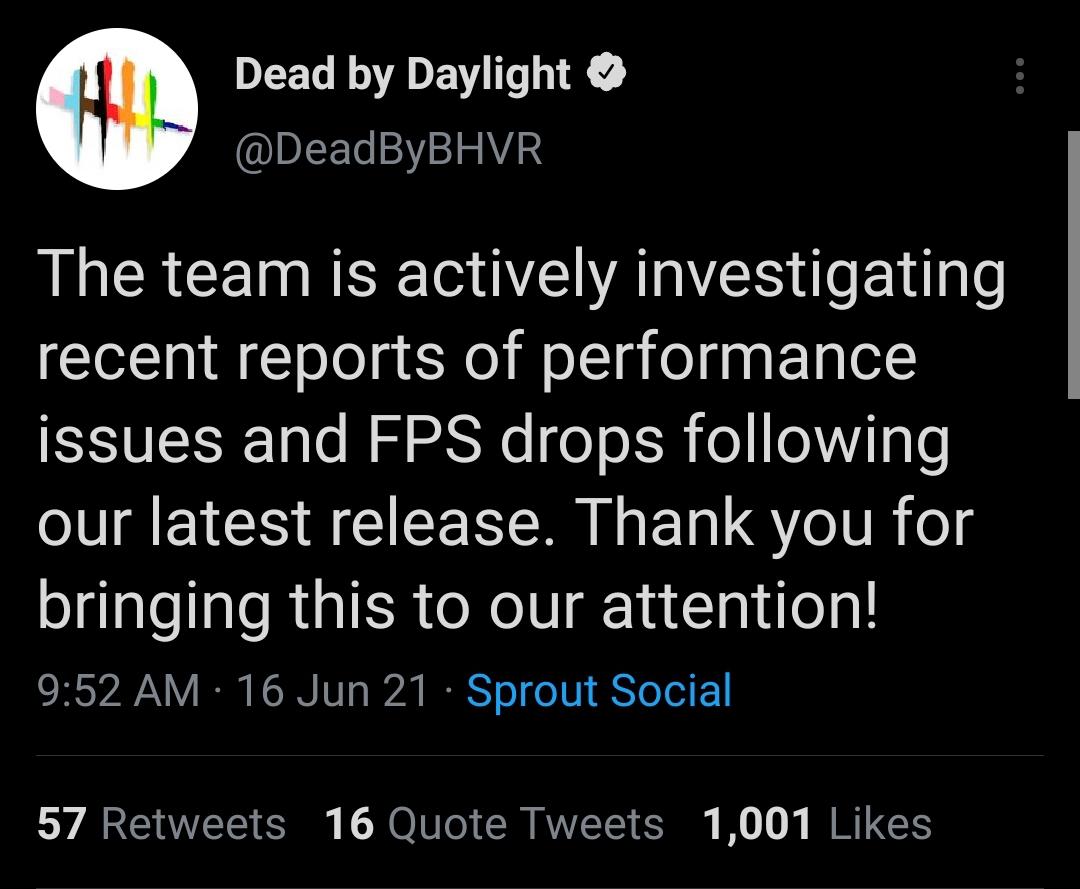 Now if only they'd investigate all the other issues. r/deadbydaylight