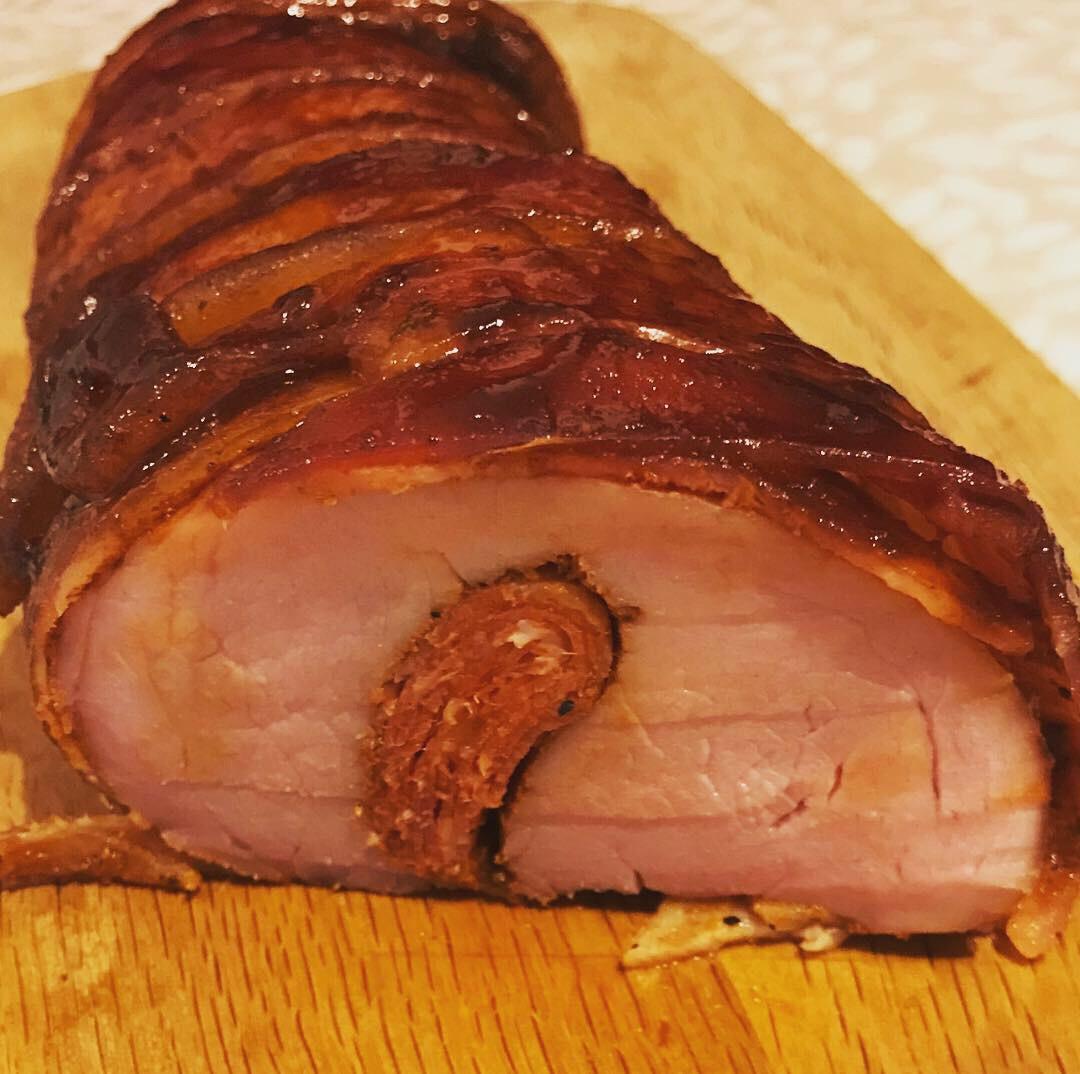 Pork fillet wrapped in bacon filled with chorizo r/BBQ