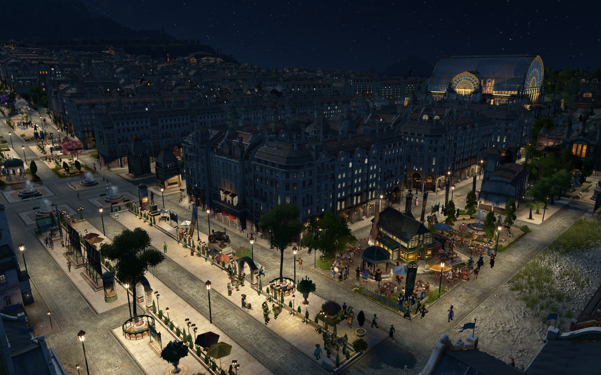 Anno Grand Entrance at night Crown Falls anno 1800