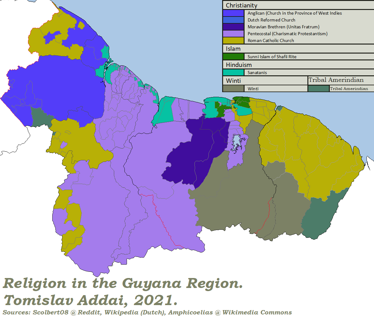 Religions in Guyana Credit goes to Tomislav Addai r/MapPorn