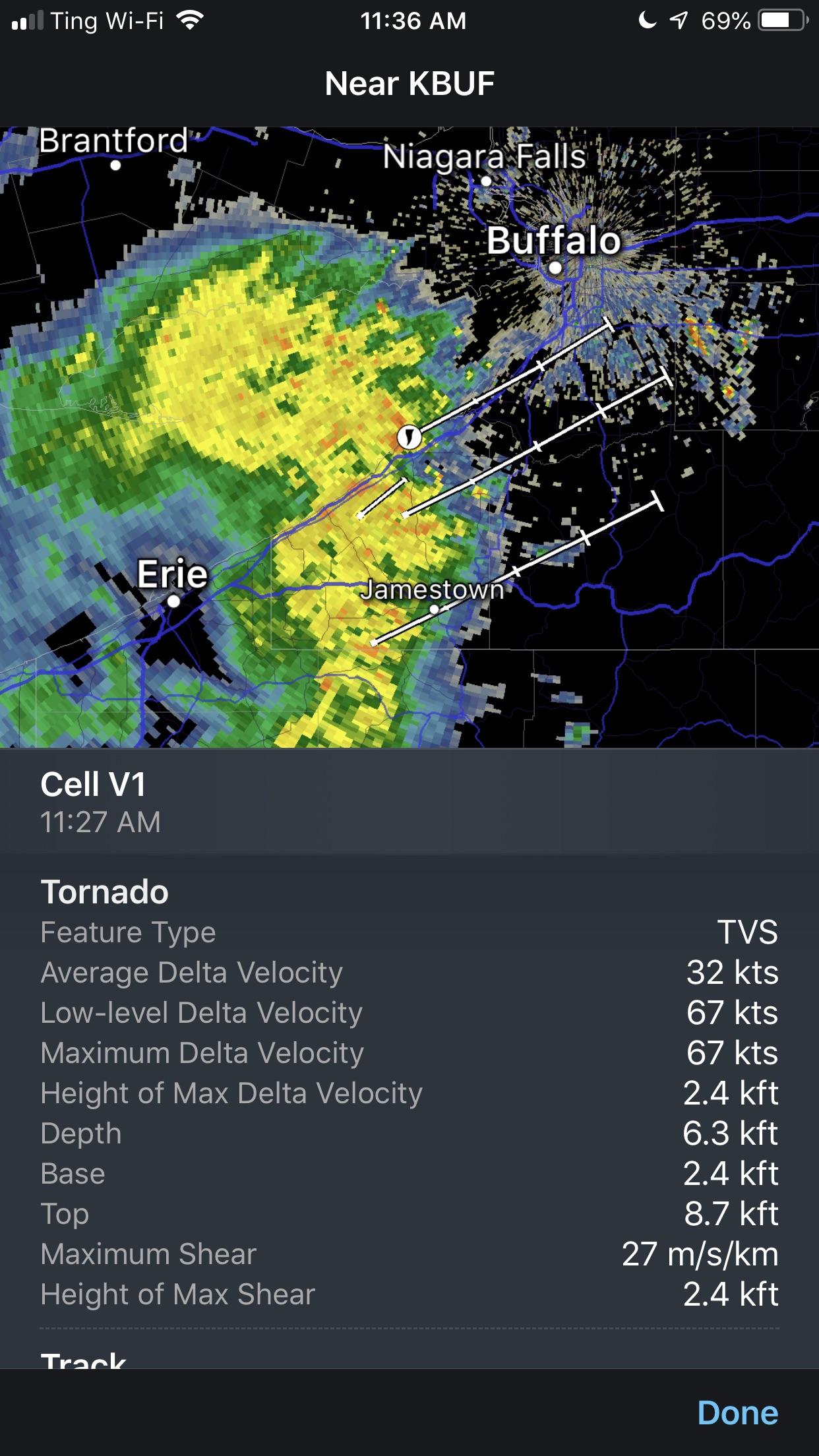 Radar indicated tornado over Lake Erie today. r/weather