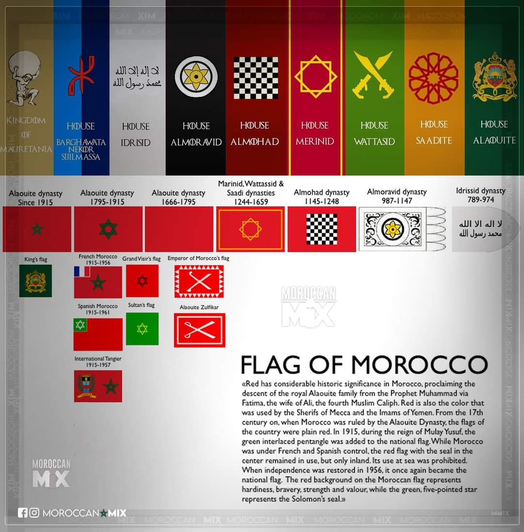 Morocco flags through history. r/Morocco