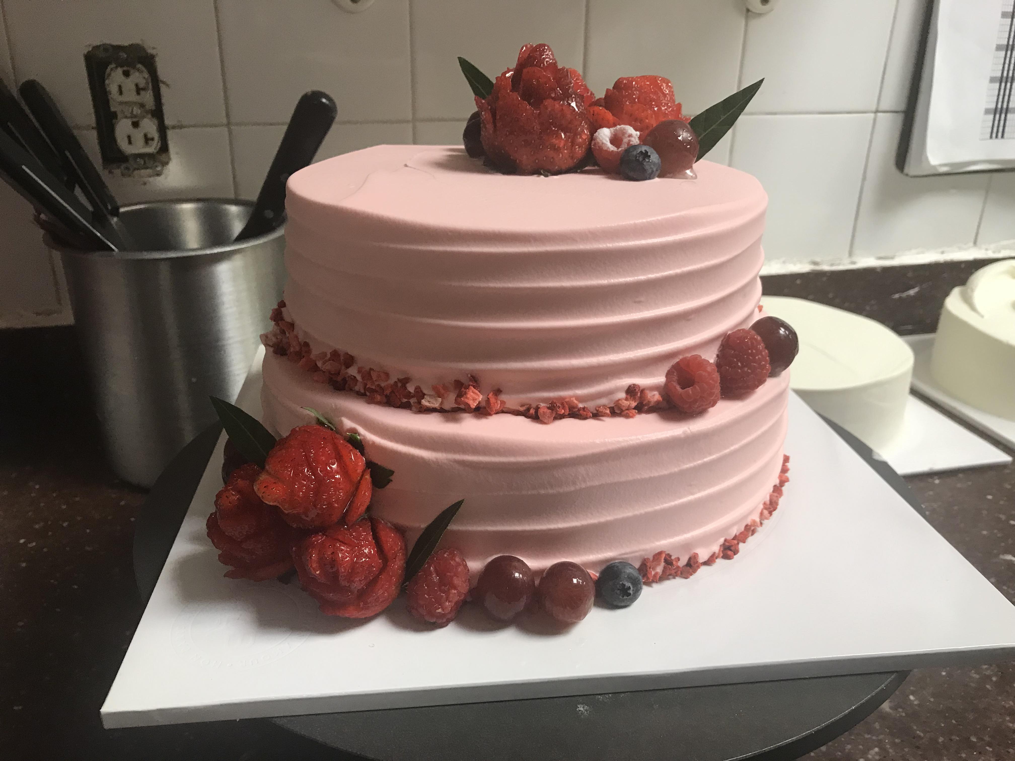 Strawberry whipped cream cake made by my employees for my birthday! r