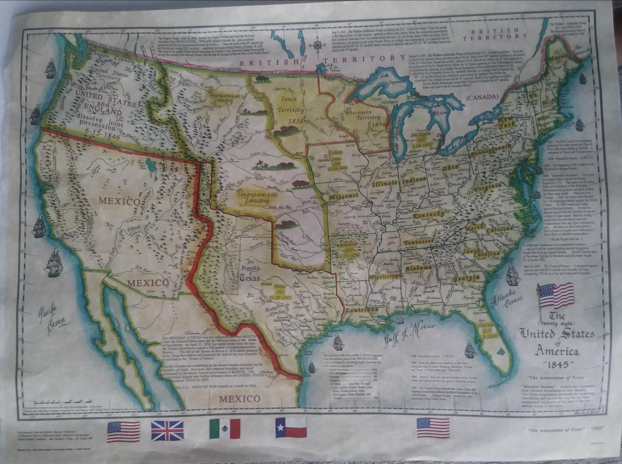 Map of the United States and the Republic of Texas. 1845. Bought this