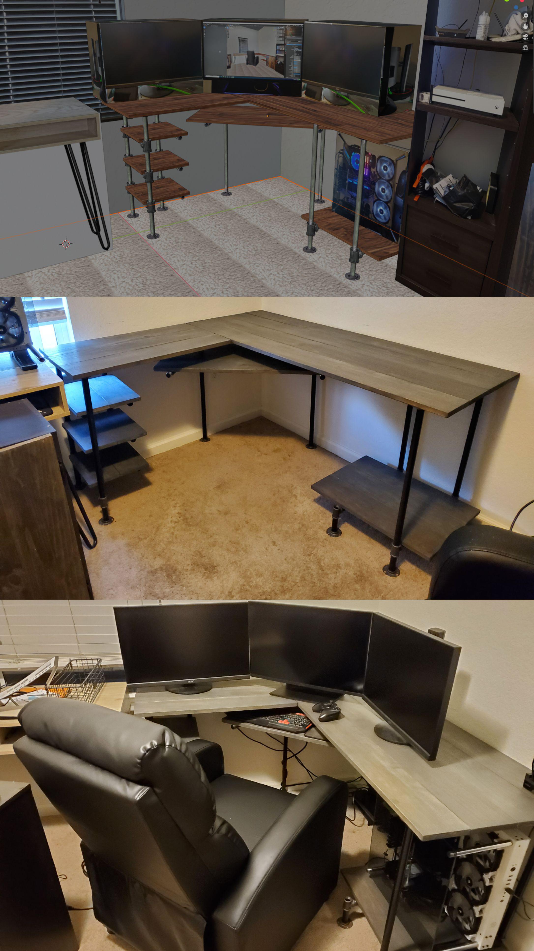 Check out my custom desk I designed for my gaming room to the inch in