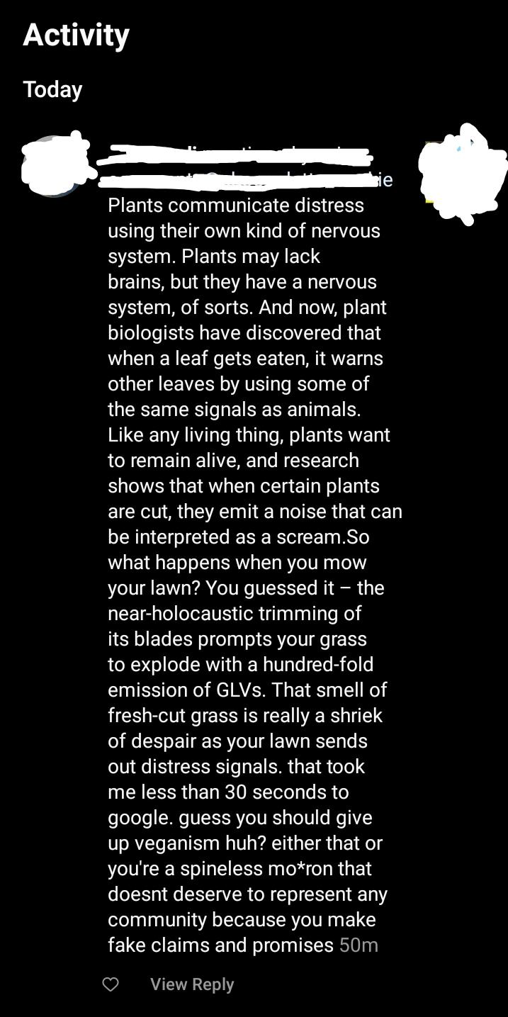 Plants feel pain r/vegancirclejerk