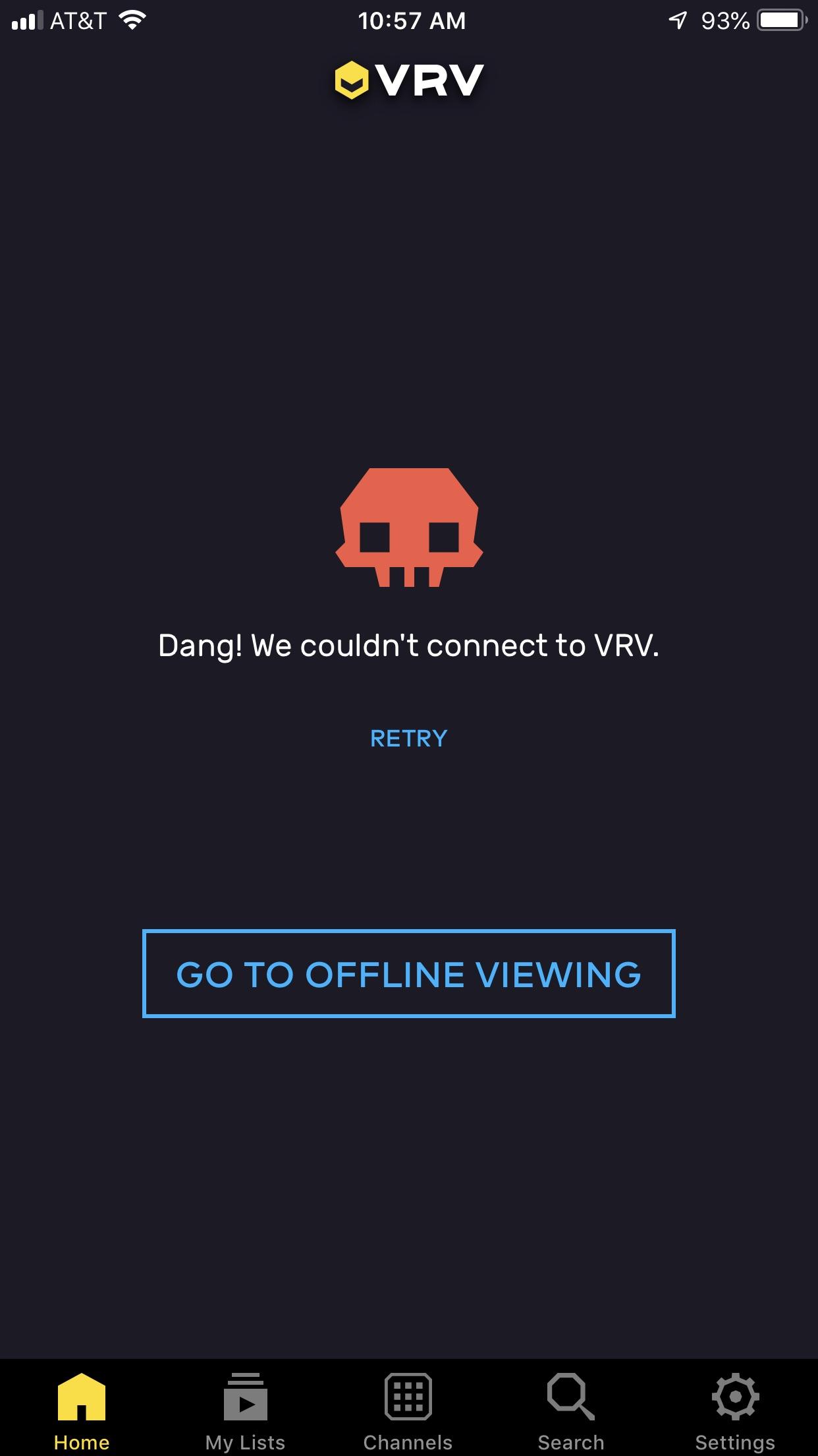 App not working on iPhone or Xbox. vrv