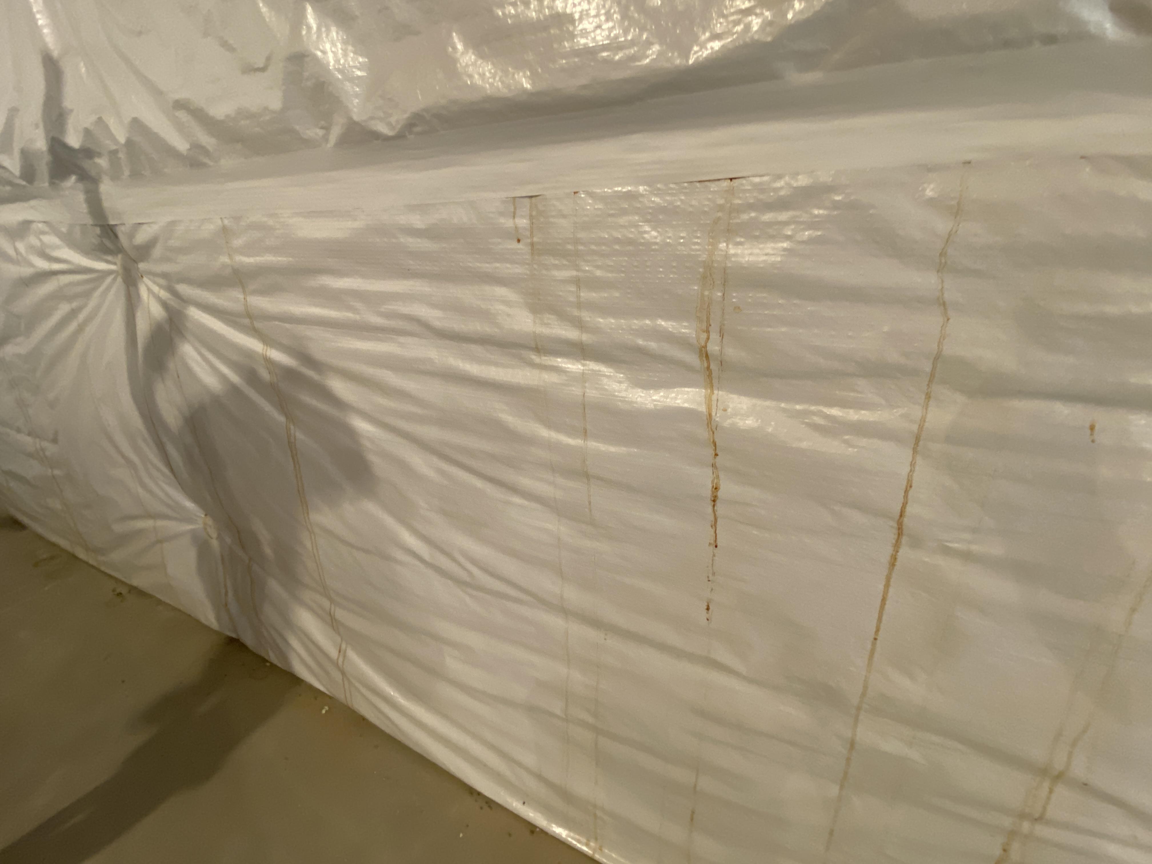 Blanket insulation condensation on basement at middle seam. When I