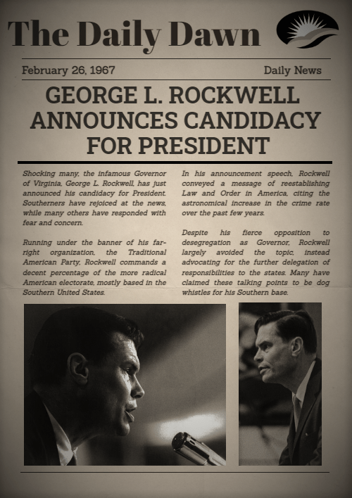 (10/10) Midnight68 Newspaper Governor Rockwell, Running for Prez r