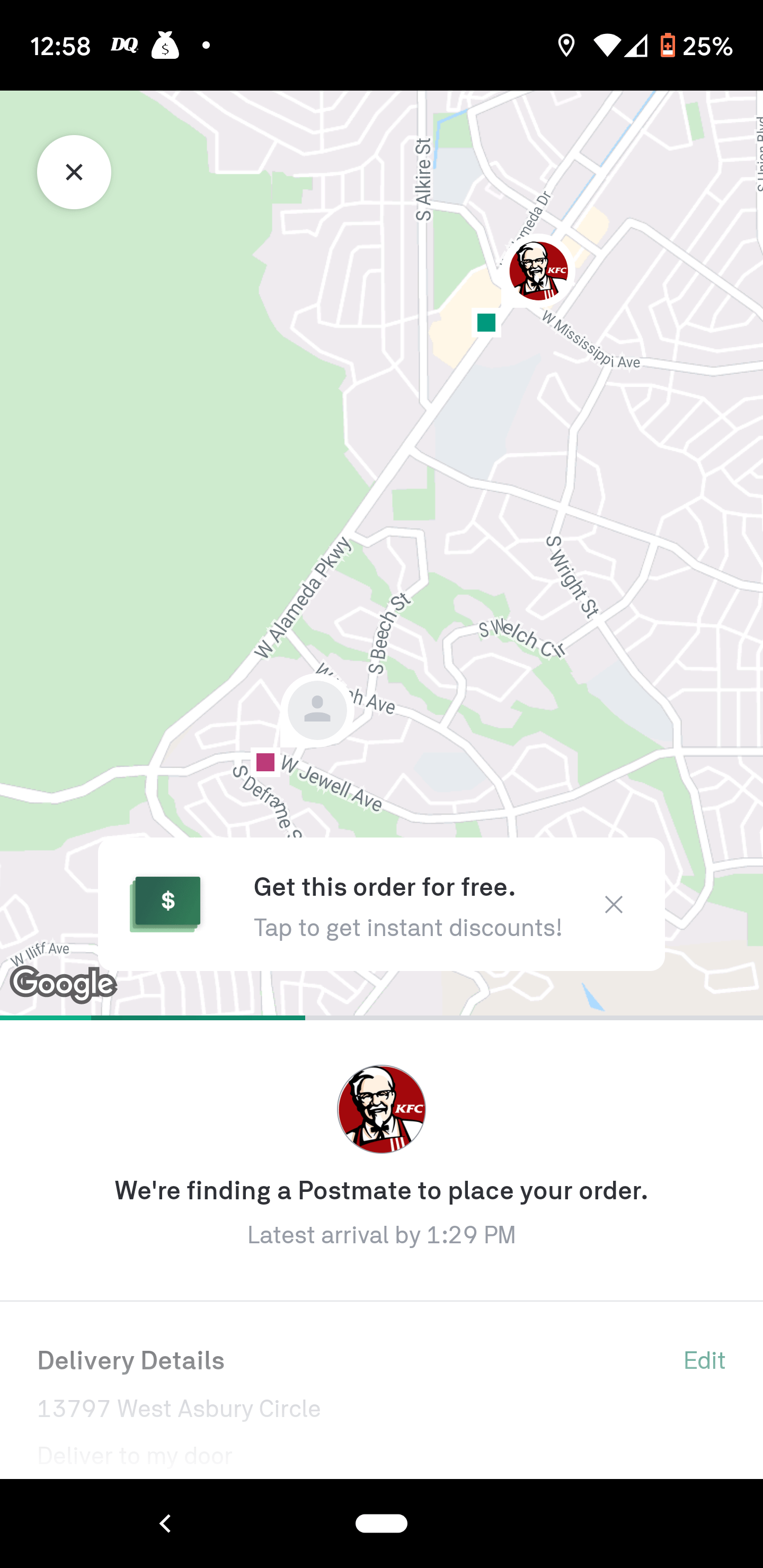 So I turned on Postmates and it won't even give myself the order, I was