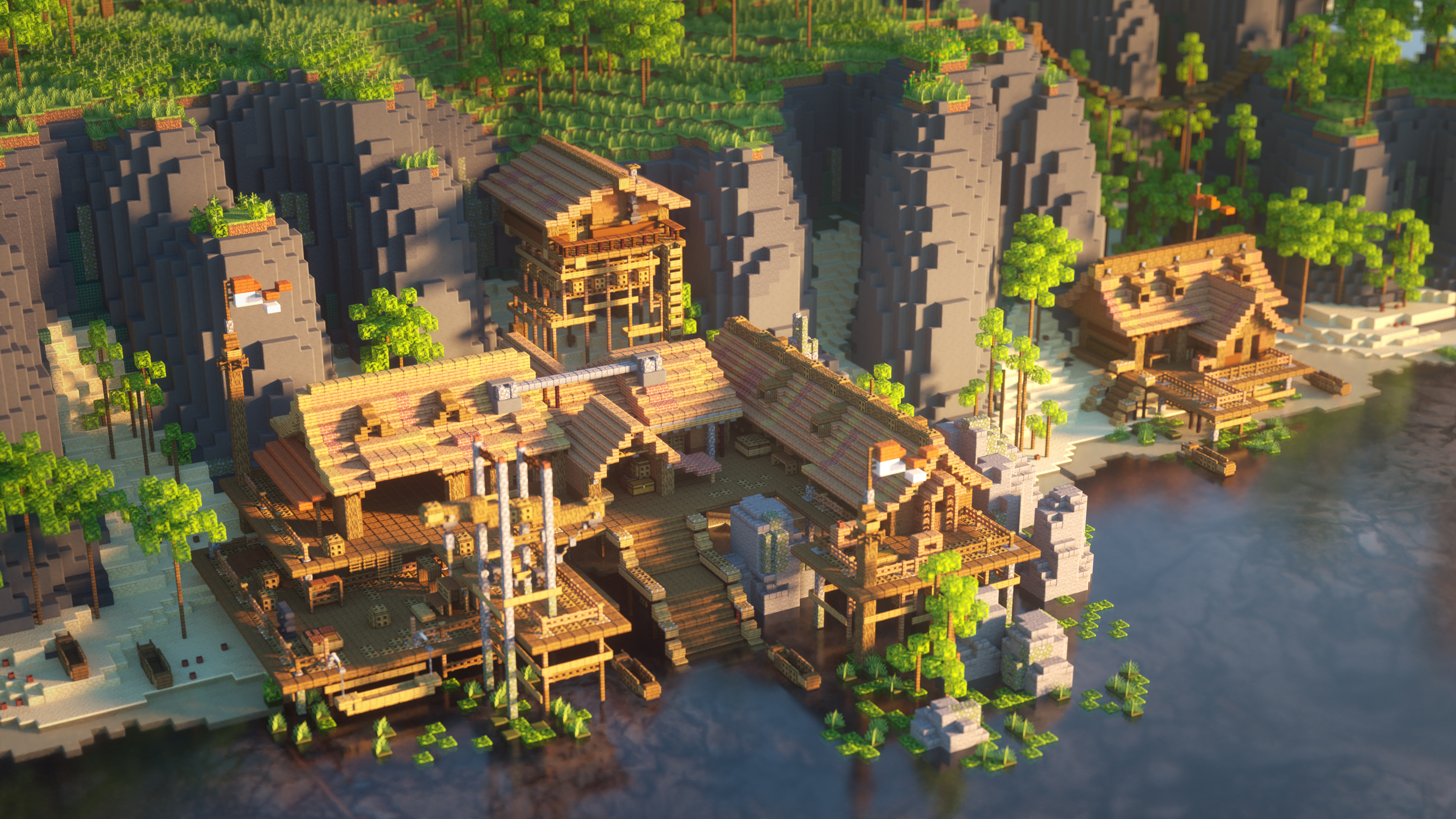 Built this fishing bay recently with a friend r/Minecraft