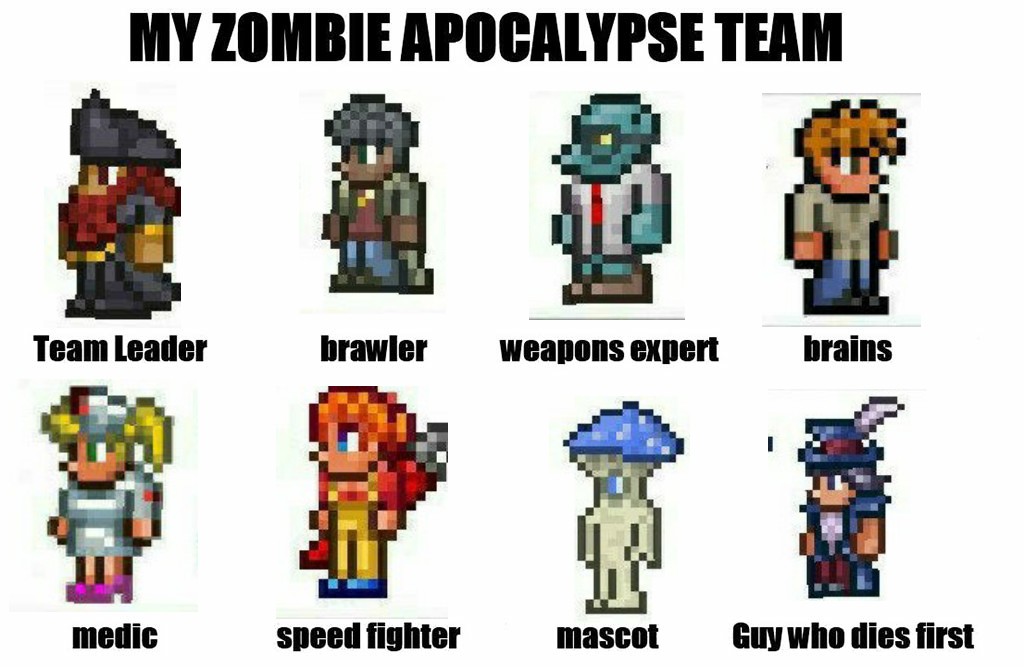 My terraria zombie apocalypse team r/Terraria