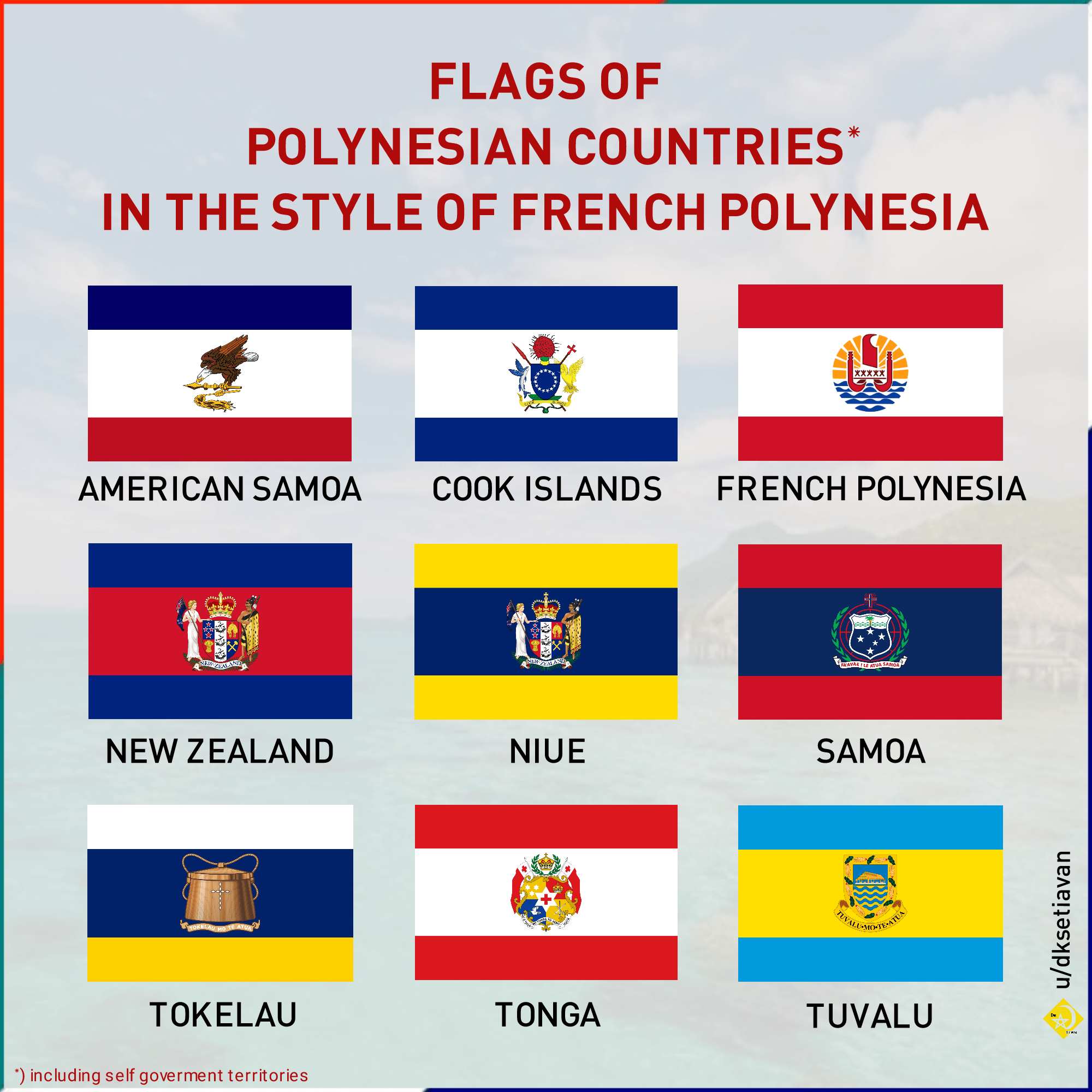 Flags of Polynesian countries in the style of French Polynesia 🇵🇫 r
