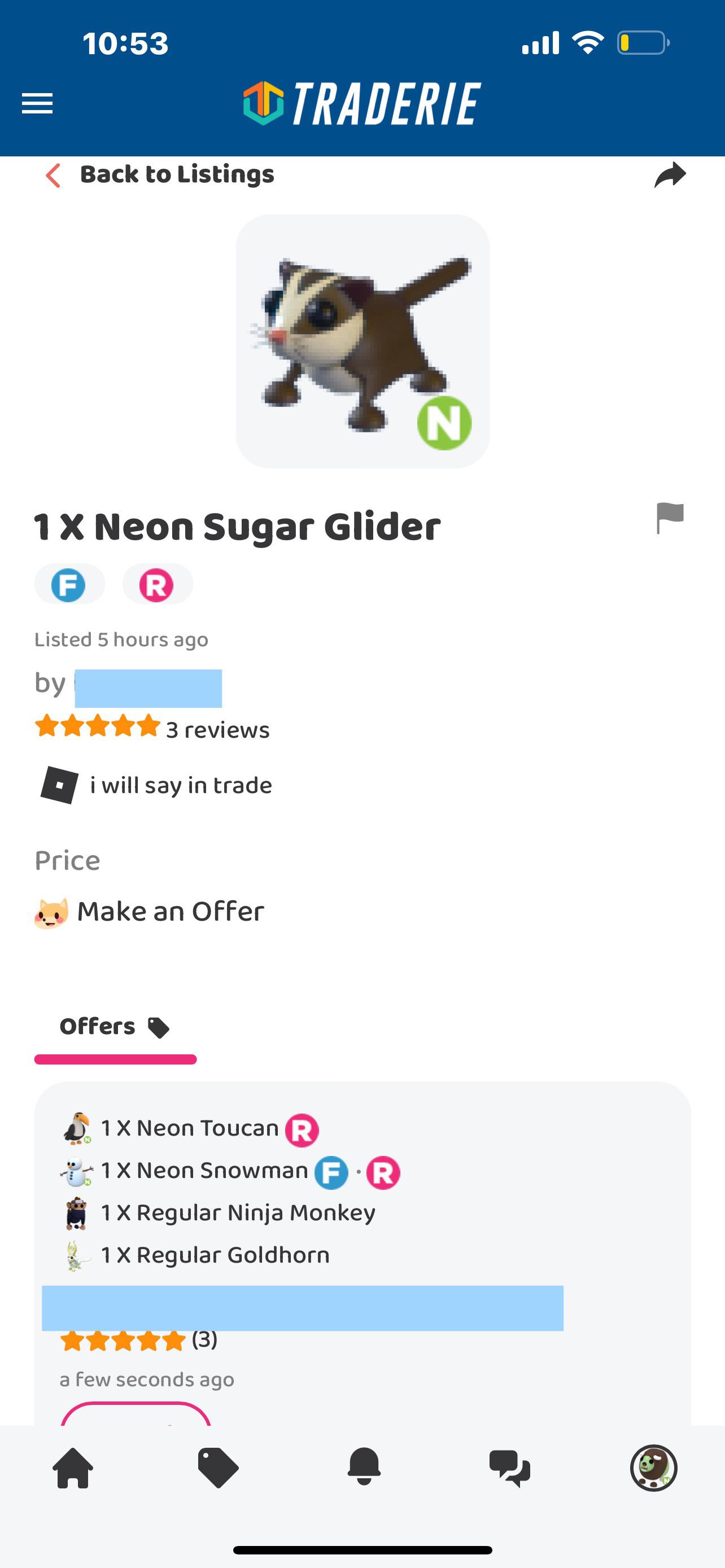 Would this be a good offer for a neon sugar glider? Me NR toucan, NFR