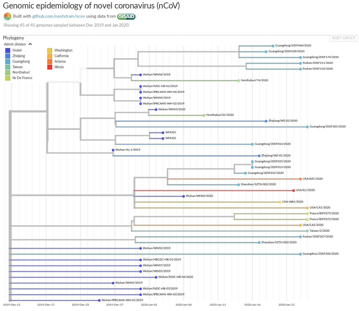 Chart showing the "family tree" of the virus mutations