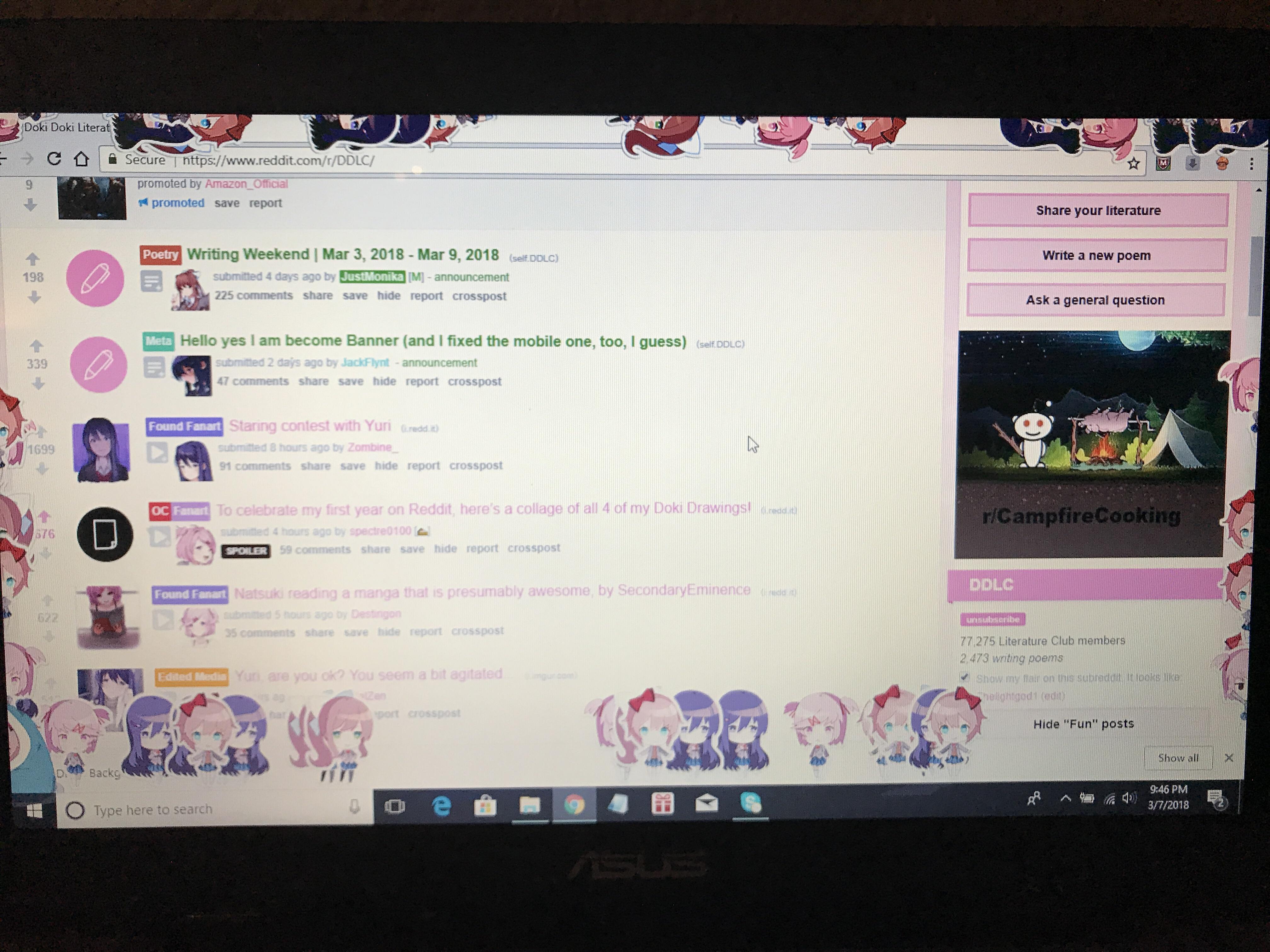 I have the DDLC Shimeji. I to shut my laptop off before work