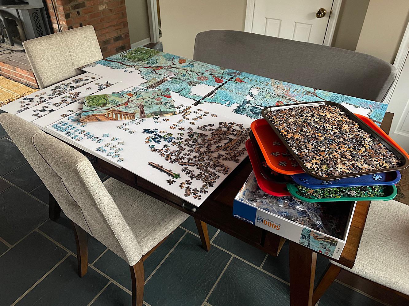How to do a 5,000piece puzzle on a 3’x5’ table 6 foam boards, 6