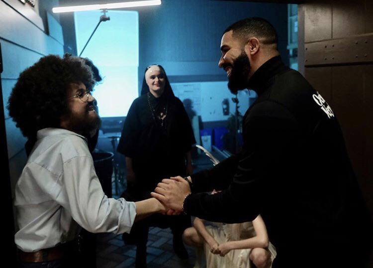 Imagine meeting Drake for the first time and ur dress like Bob Ross