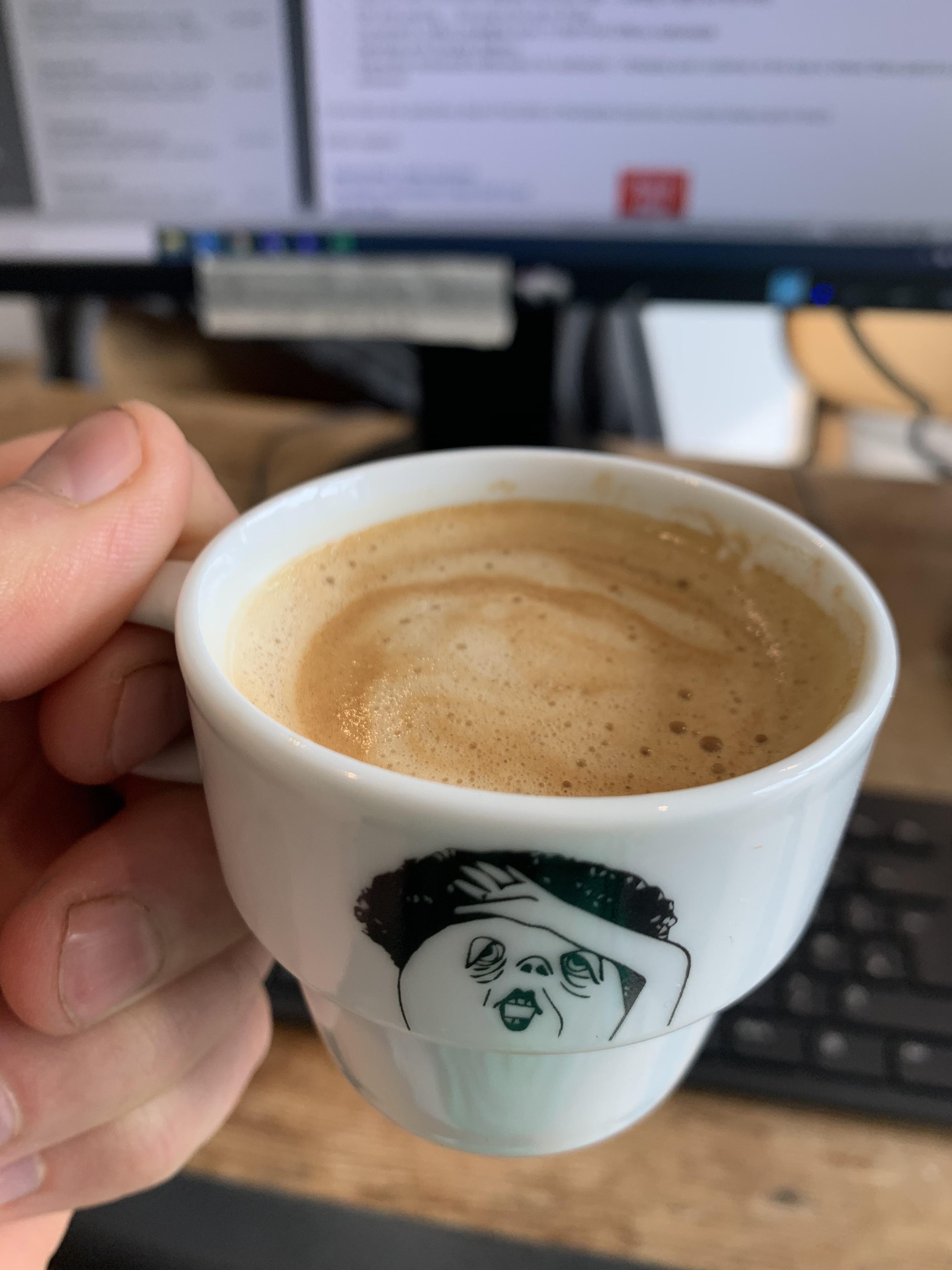 This espresso cup perfectly expresses how I feel prior to espresso. r