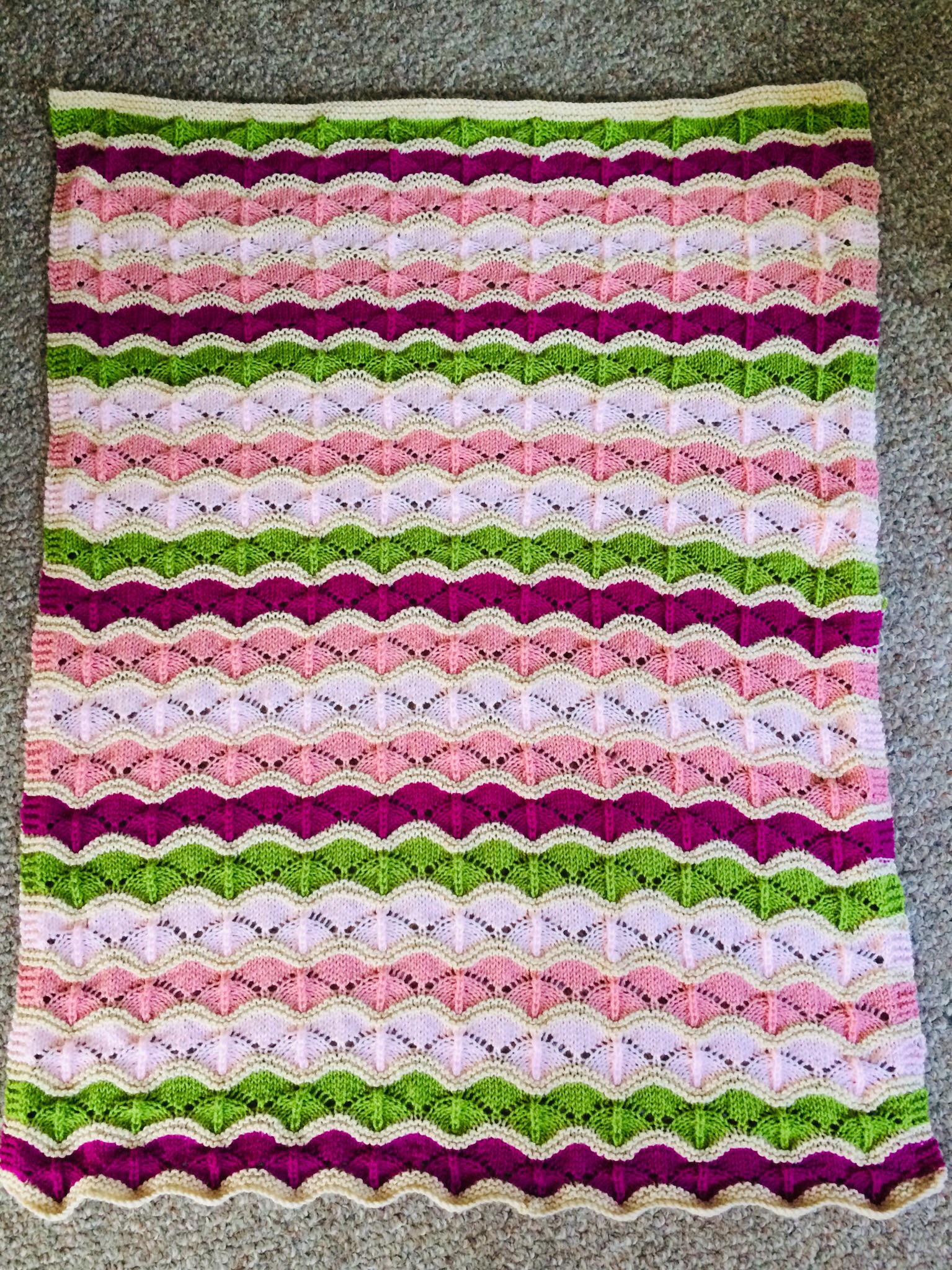Finished baby blanket (Bounce by Tin Can Knits) for my first Grandbaby