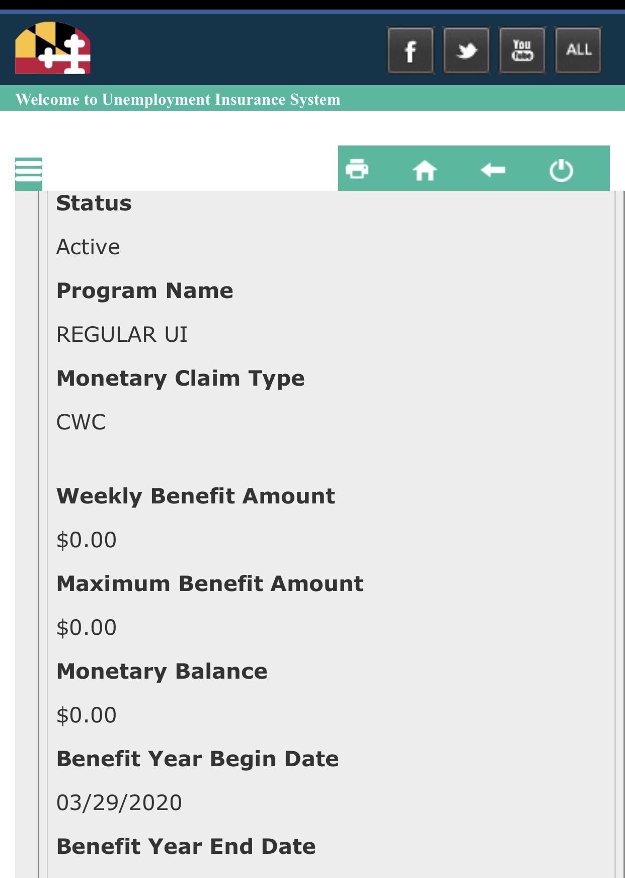 [Maryland] I applied using the BEACON one stop, but I got an automatic