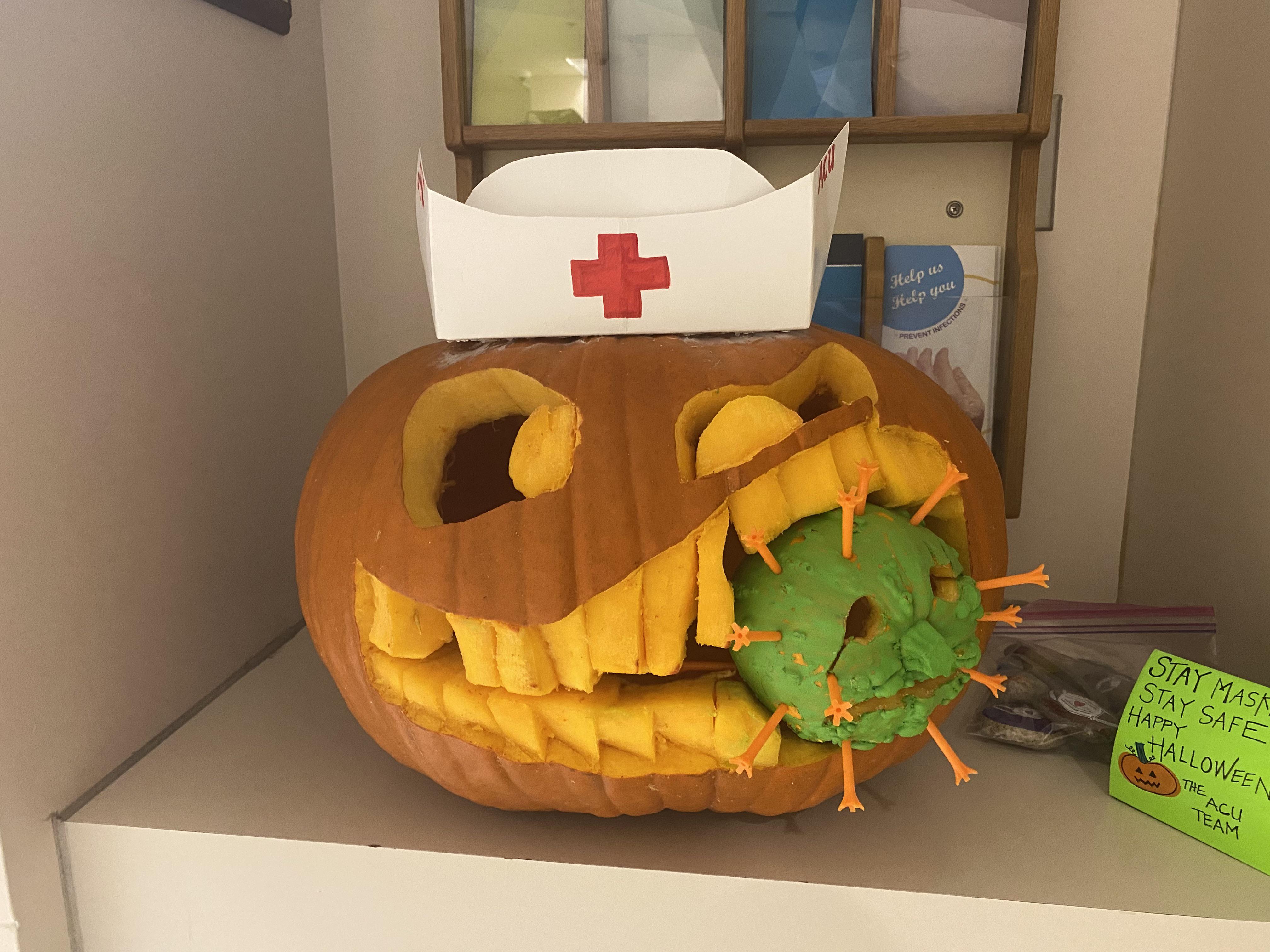 This years submission for the hospital pumpkin carving contest. r/nursing