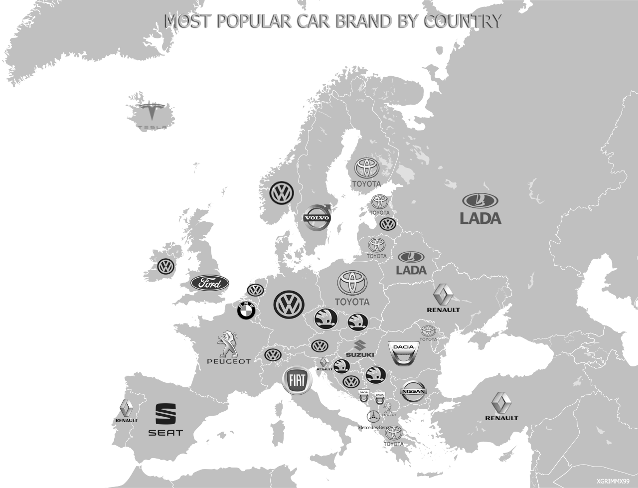 Most Popular Car Brand by Country r/MapPorn