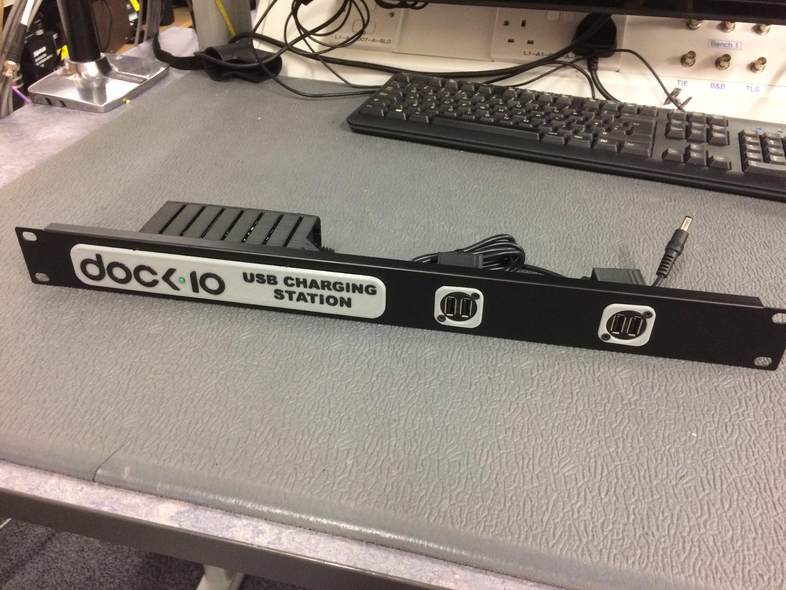 Rack mounted USB charging station. I work in a tv studio and people