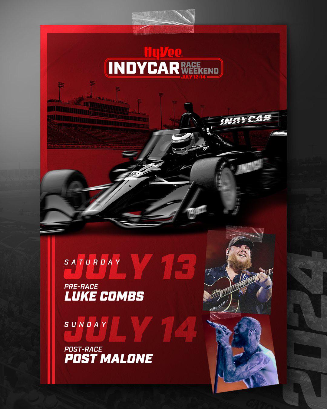 Luke Combs and Post Malone to perform at the Iowa Indycar Weekend r
